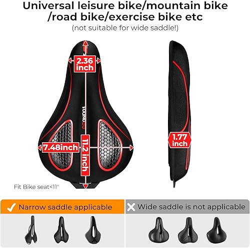 Miniatura 4 de YOUNGDO Cojín de asiento de bicicleta con funda de asiento de bicicleta de gel impermeable, 2 unidadesjuego, 11.2 x 7.4, cojín de asiento de