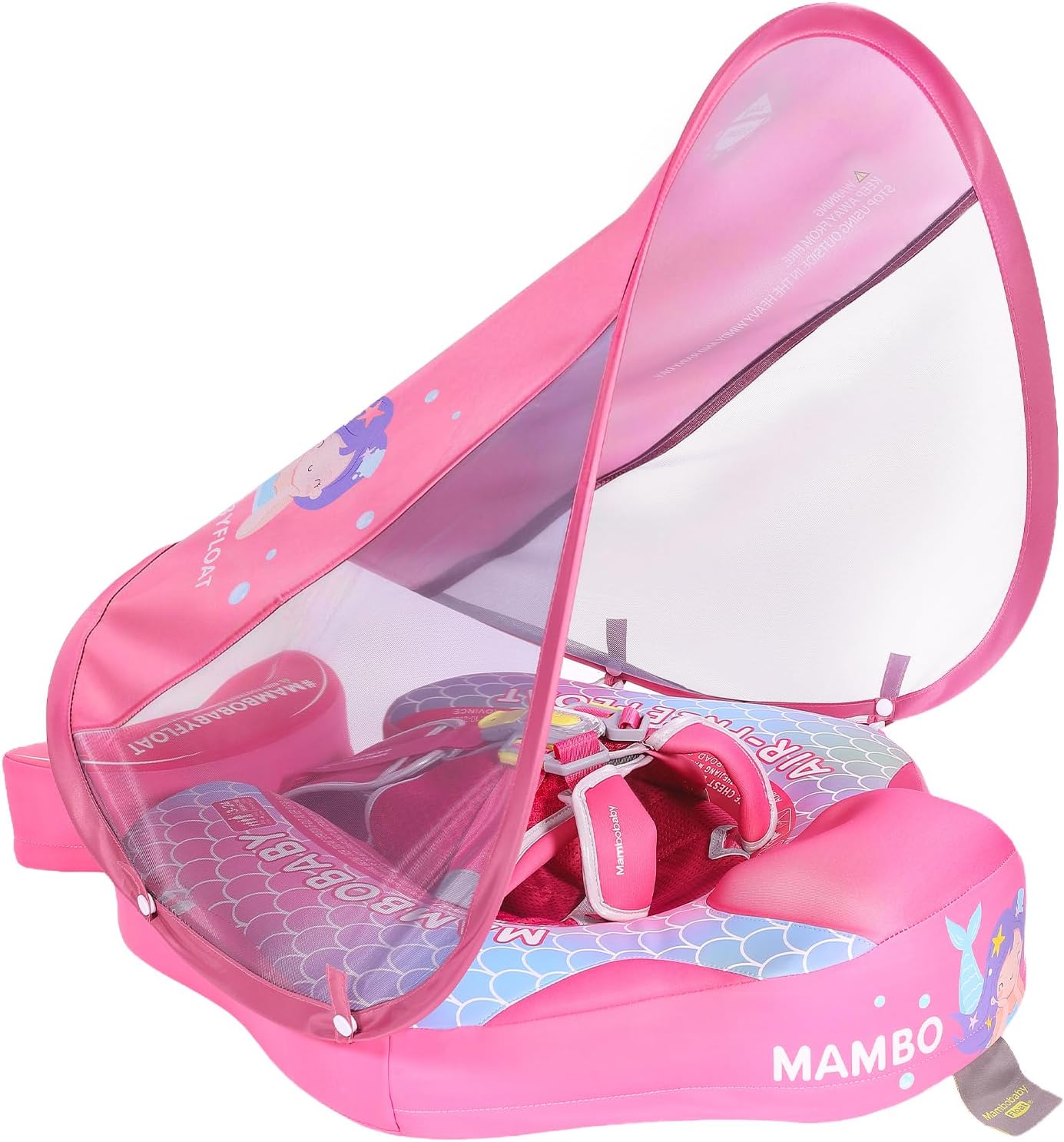 Mambobaby Baby Pool Float with Canopy, Non-Inflatable Infant Swim Float with Safe Seat and Tail Support for 3-24 Months, UPF 50+ Sun Protection