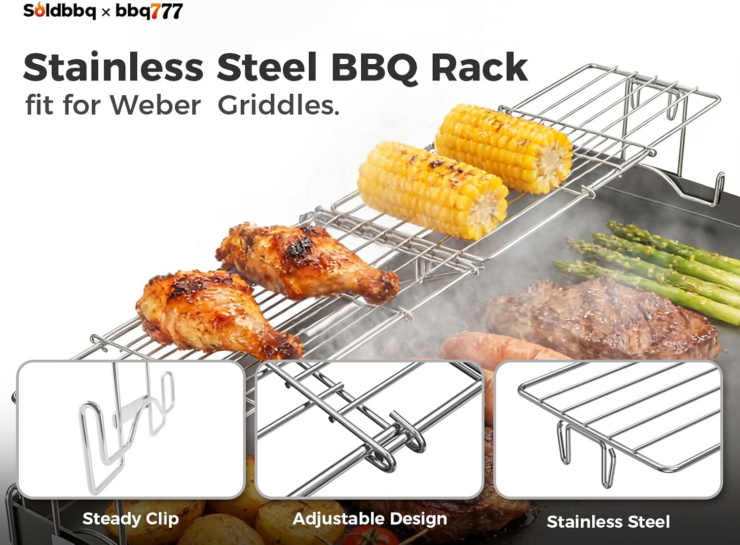 Universal Griddle Warming Rack Adjustable for Blackstone 17" 22" 28" 36" Griddles Accessories, for Royal Gourmet, Cuisinart, Pit Boss, Camp Chef & Most 17''~ 36'' Griddles, Stainless Steel BBQ Rack image 4