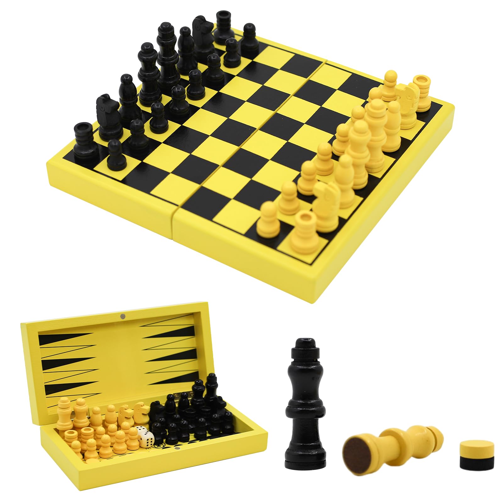 TUNJILOOL Chess Set Board Games 3 in 1Wooden Folding Hand Crafted Portable Travel Chess Board Game Sets Travel Chess Strategy Gamesfor Adults and Kids (18 * 18 cm)