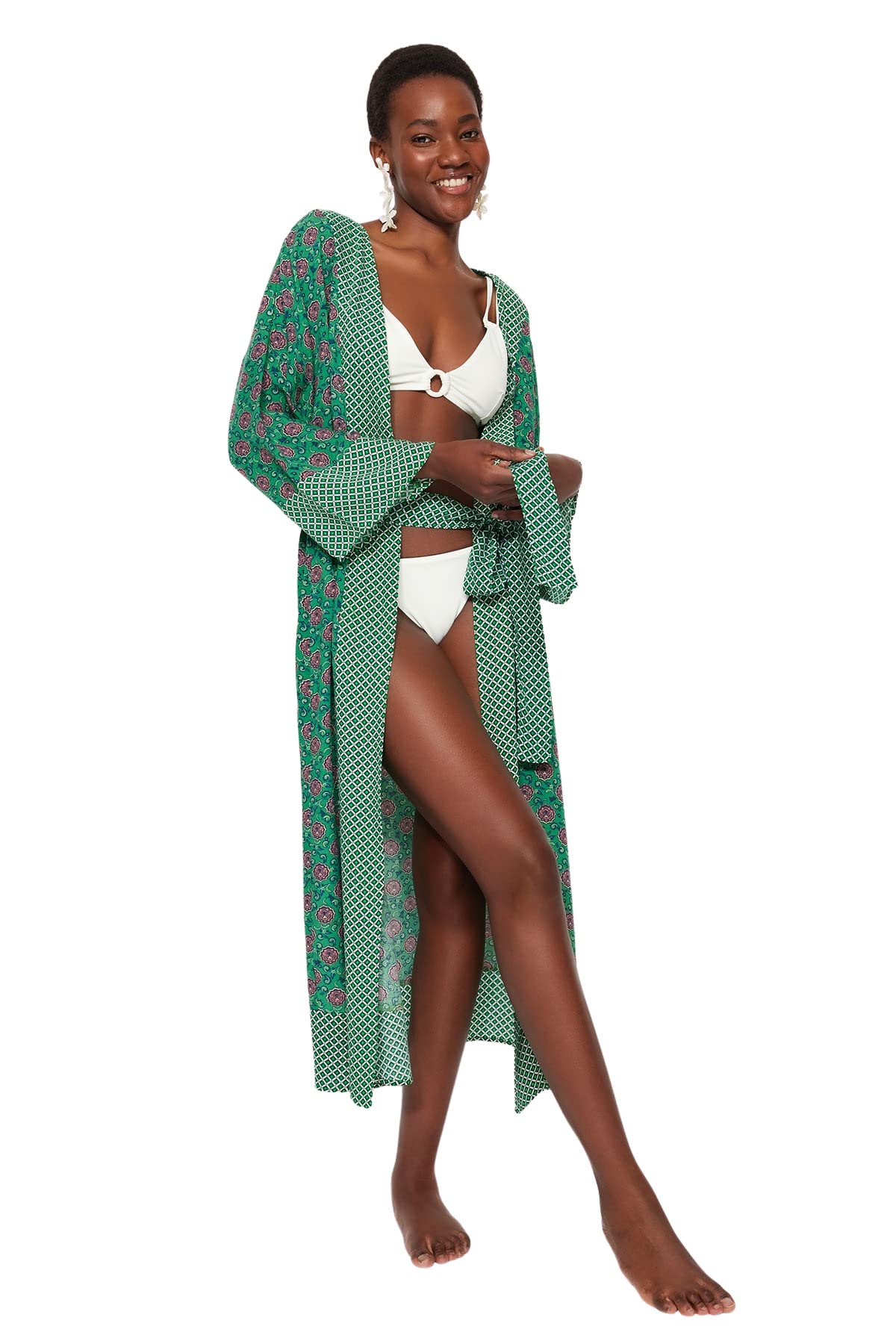 Trendyol Kaftan kimono z kwiatowym wzorem Kobiety Kaftan kimono z kwiatowym wzorem