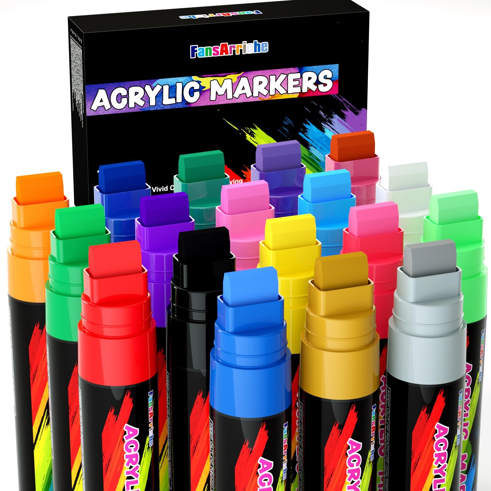 HOMY ARTY Acryl Marker Graffiti-pennen, 15 mm Jumbo viltstift, waterdichte en duurzame verfpennen om te markeren (16 kleuren