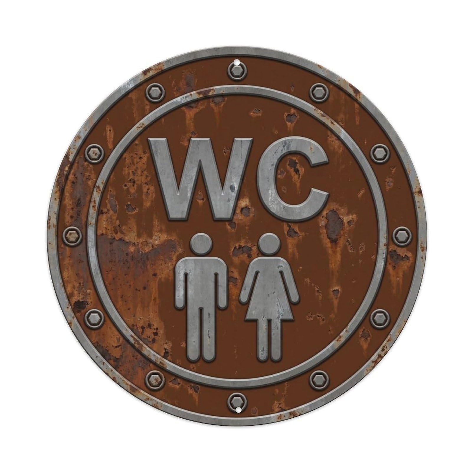 Toilet （WC） Vintage Corroded Restroom Metal Tin Sign Plaque Wall Decor for Cafe, Club Bar, Office, Home Garden Round Metal Poster 8x8Inch