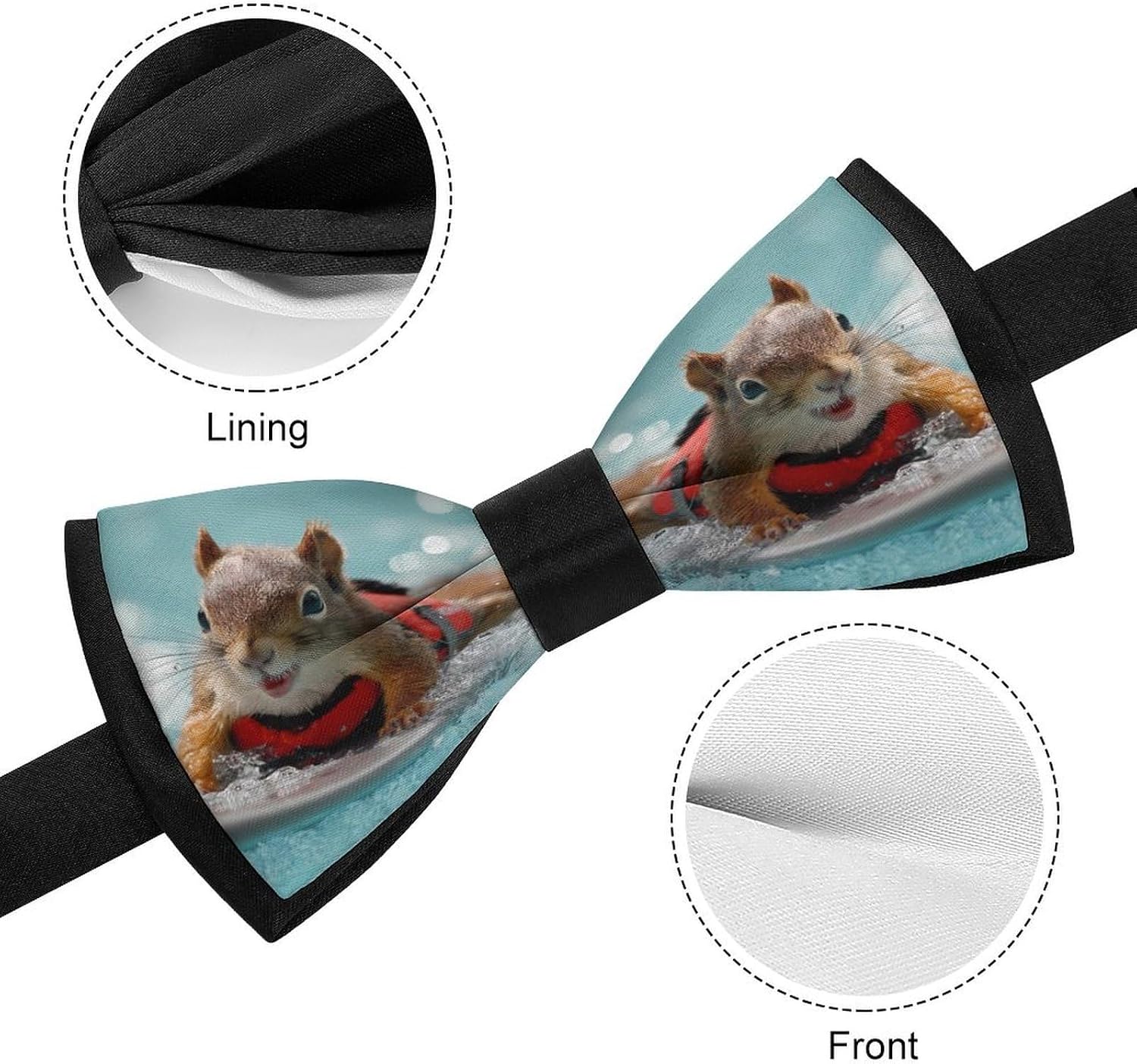 Squirrel Surfing Novelty Men's Bow Tie Pre-tied Adjustable Bowtie Accessories for Wedding Party