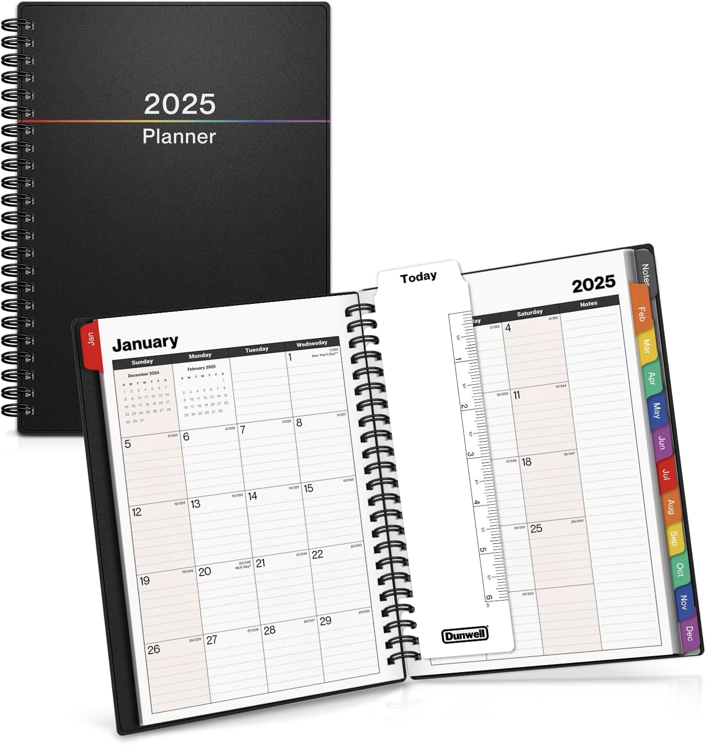 Dunwell Small Daily Planner 2025, 6×8″ (Colorful), Jan to Dec 2025 Planner Book, Small Agenda, Daily Weekly Calendar Book with Monthly Tabs, Bookmark