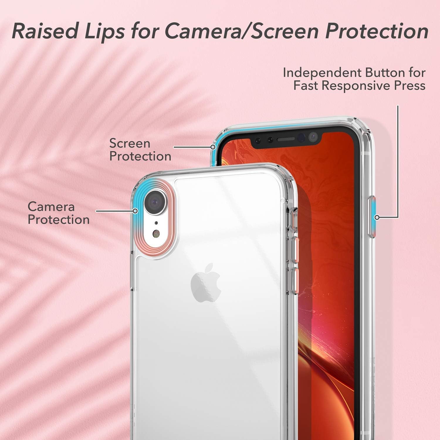 YOUMAKER Stylish Crystal Clear Case for iPhone XR, Anti-Scratch Shock Absorption Slim Fit Drop Protection Premium Bumper Cover Case for iPhone XR 6.1 inch - Rose Gold/Clear