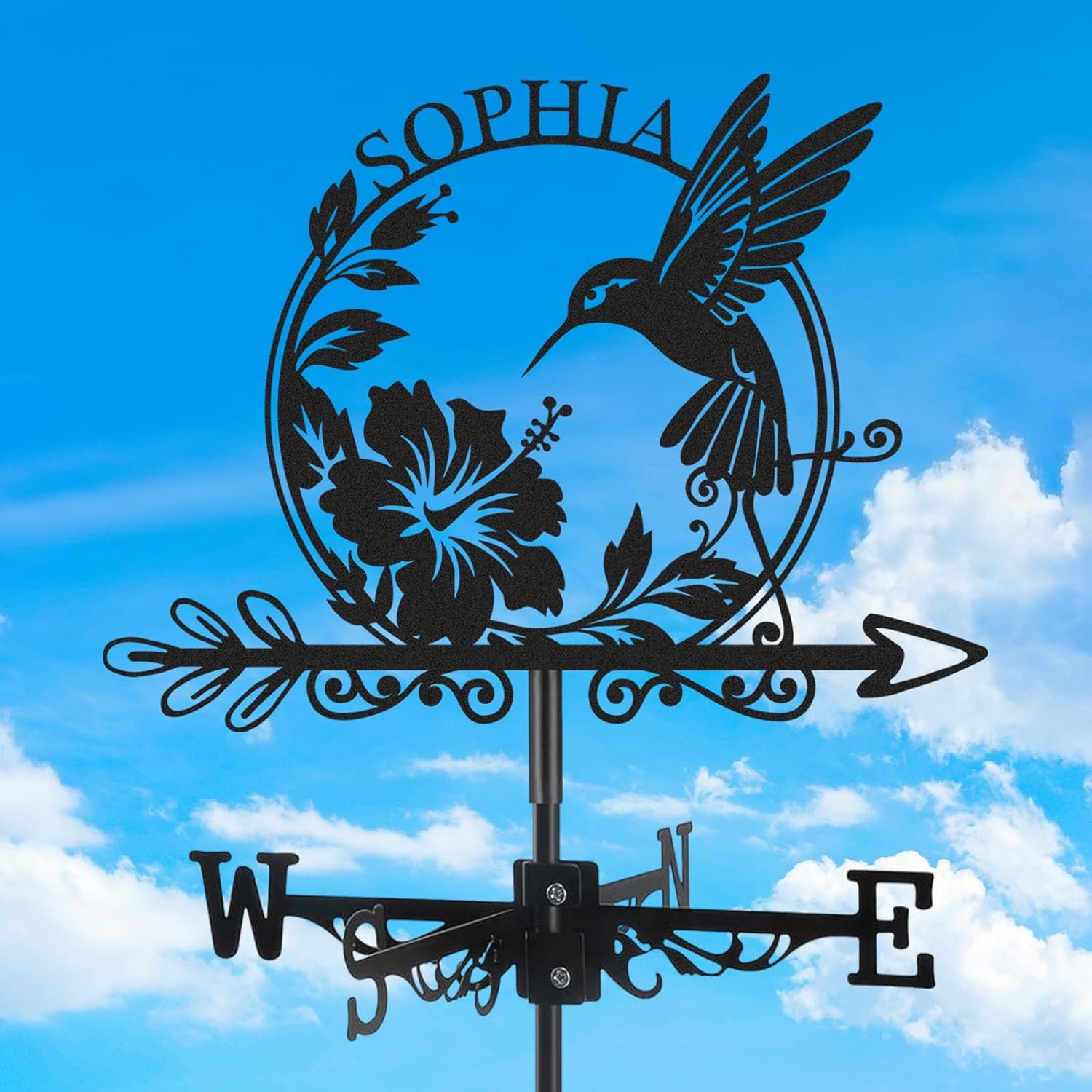 Personalized Hummingbird Metal Weather Vane, Custom Name Weathervane, Wind Direction Indicator, Weather Vanes Roof Mount, Wind Vane Garden Decor for Outside Farmhouse Yard, Customized Gifts