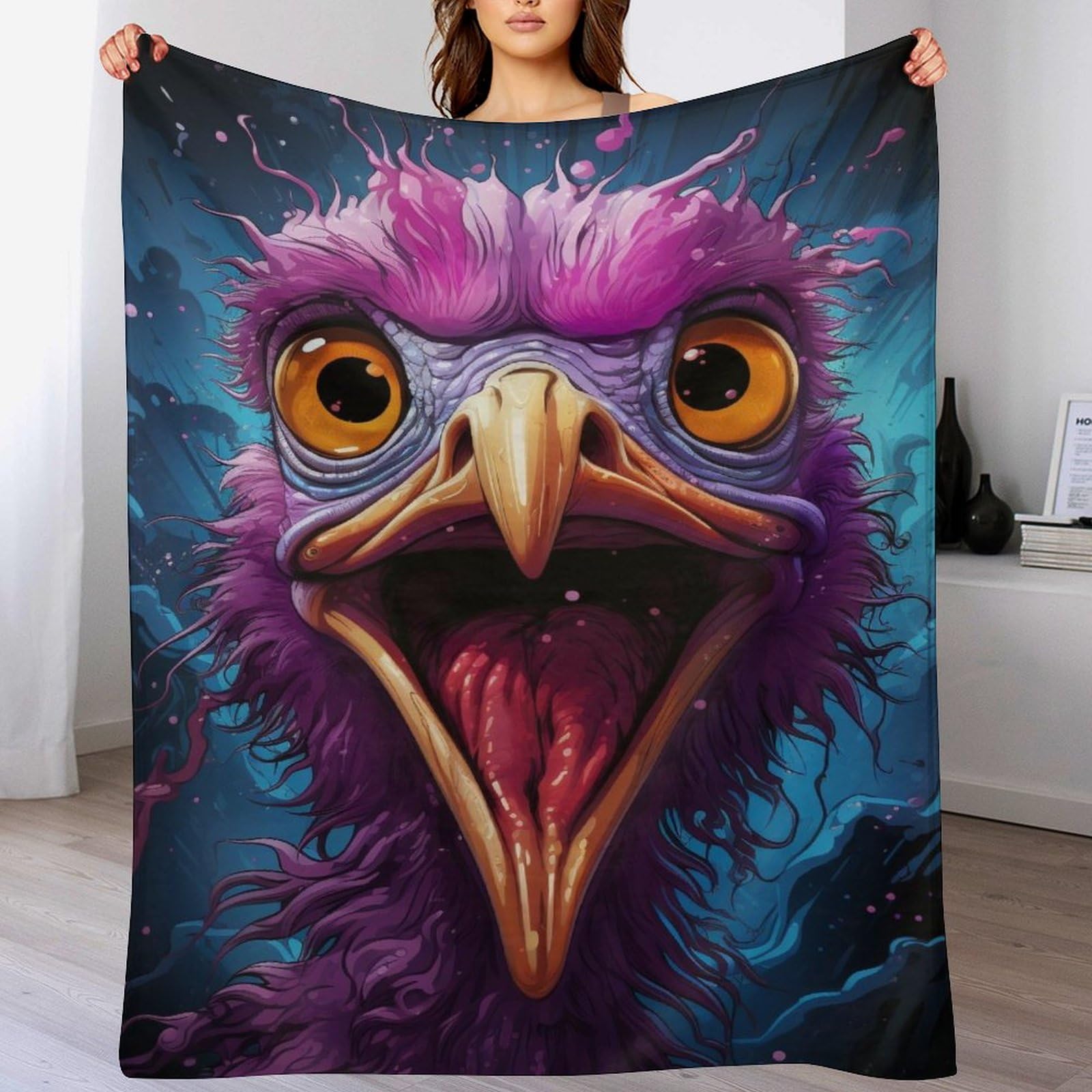 Plaid couverture polaire moelleuse Autruche contre le froid du salon