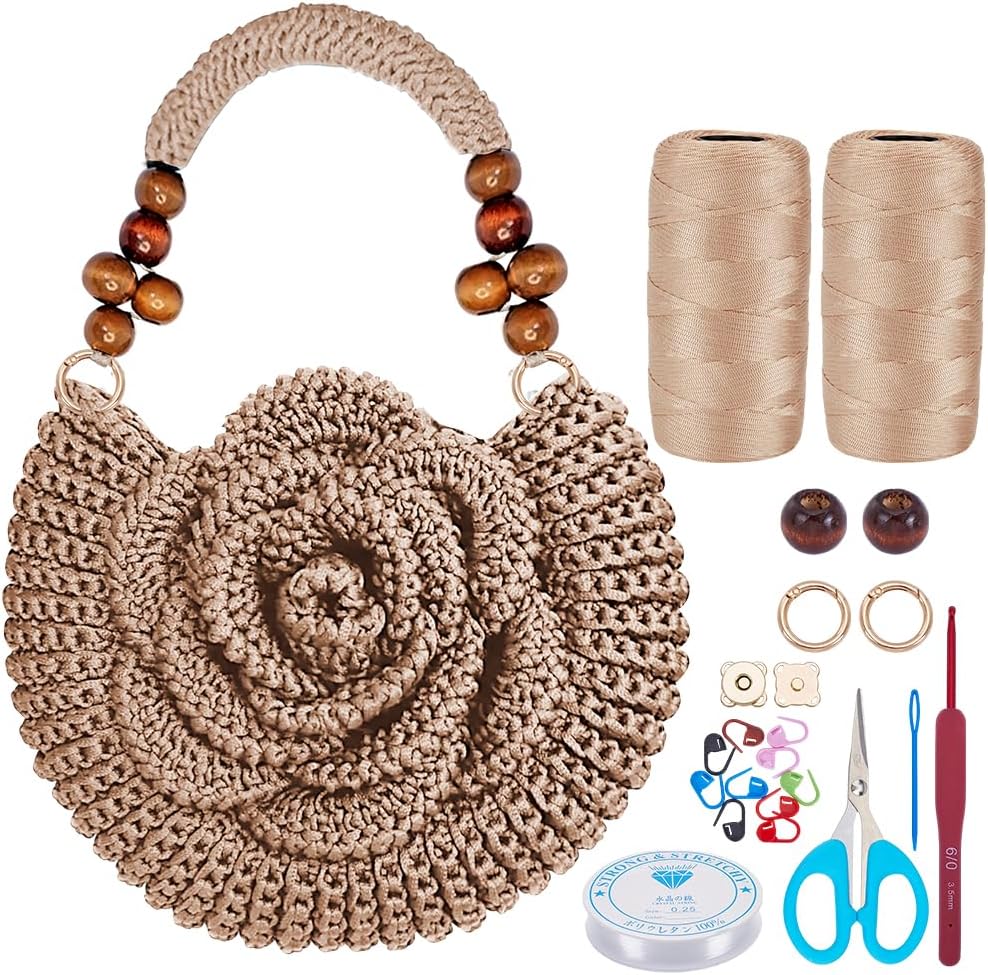 ACRNIGHEET Crochet Kit for Advanced or Experienced Beginners Adults Crochet Purse Bag for Women DIY Bag Making Kit with Step-by-Step Tutorials Boho Style Gift for Friends (Pearl White)