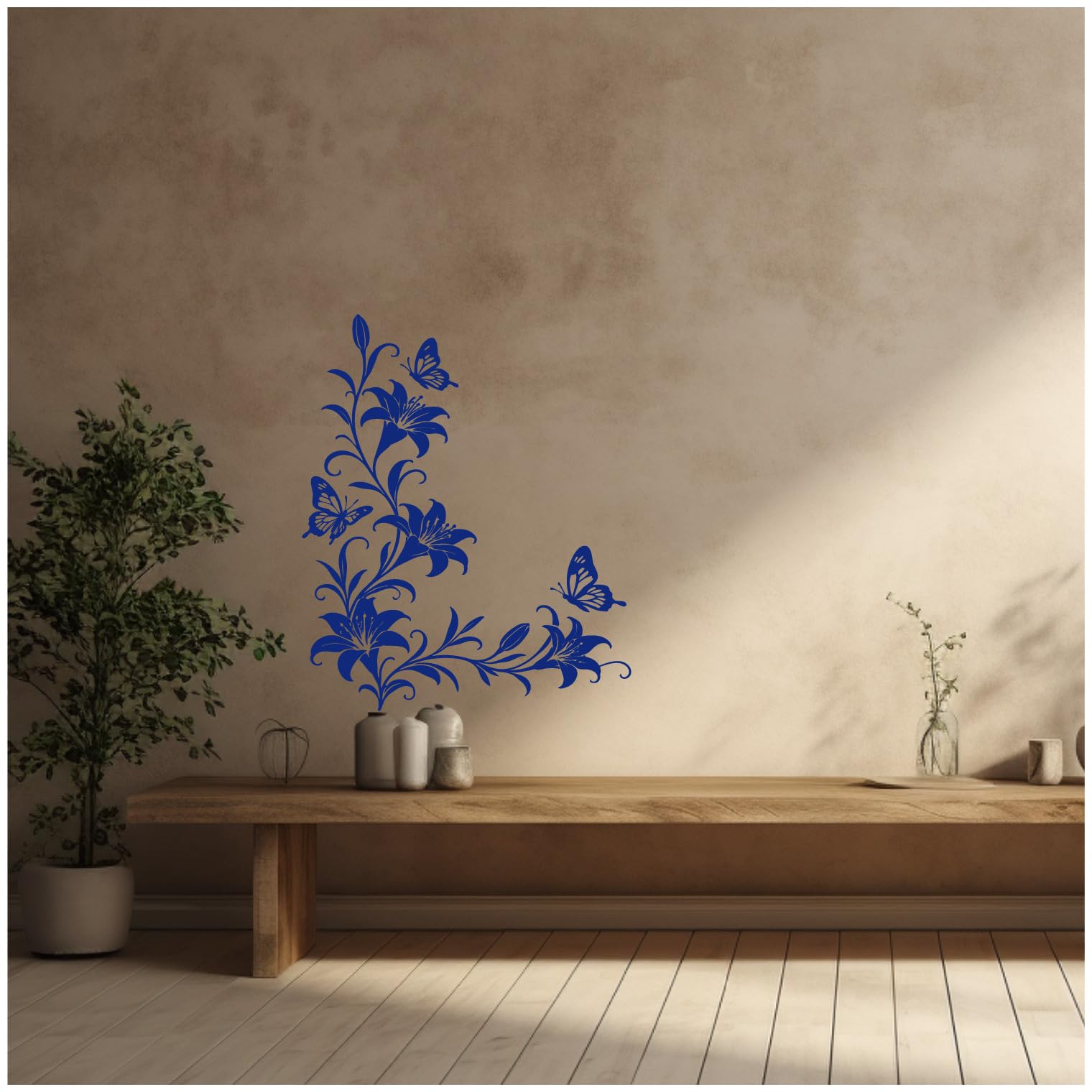 Samunshi® Wandtattoo Lilien Blumenranken Ecke mit Schmetterlingen Elegante Blumen Wanddekoration Florales Wandmotiv für Wohnzimmer, Schlafzimmer, Flur und Küche braun 89 x 120cm