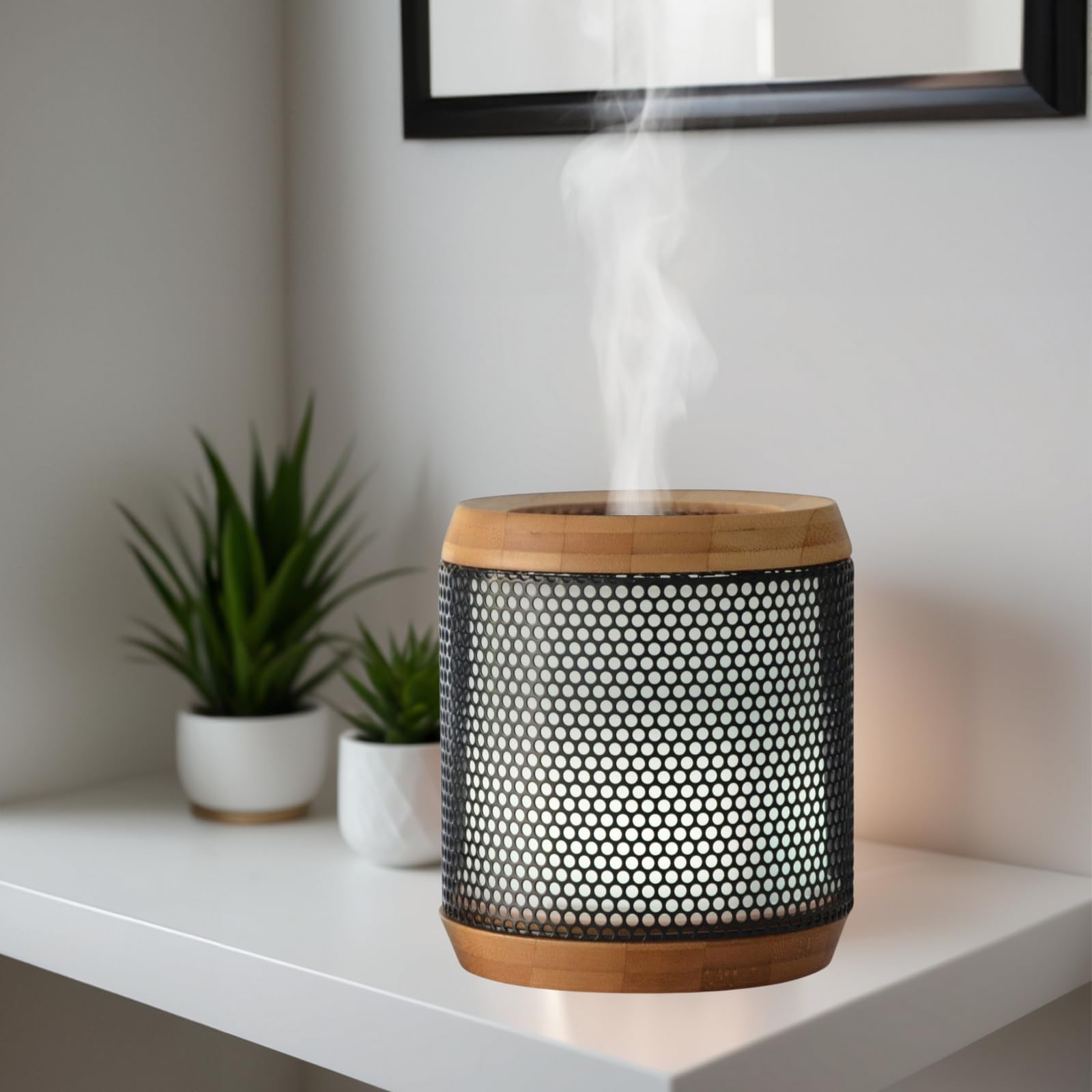 Zen'Aromat dyfuzor olejków eterycznych Elipsja - ultradźwiękowy dyfuzor aromaterapia na zimno - Elektryczny dyfuzor zapachowy do domu - wielofunkcyjne oświetlenie LED - naturalne materiały bambusowe i
