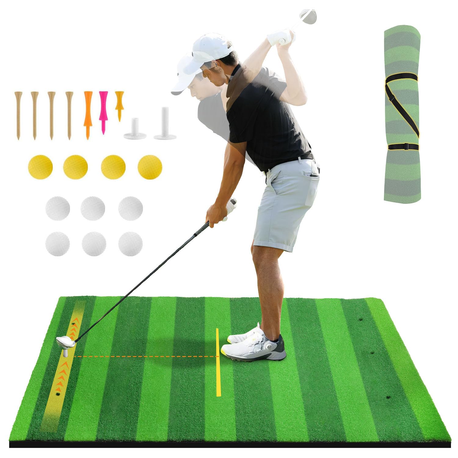 Hutigertech Golf Hitting Mat,Upgrade 5x4FT Artificial Turf Golf Mats Practice,EVA Bottom Thicken Golf Hitting Training Matt with Rubber Tees for Backyard Driving Chipping Indoor Outdoor Training
