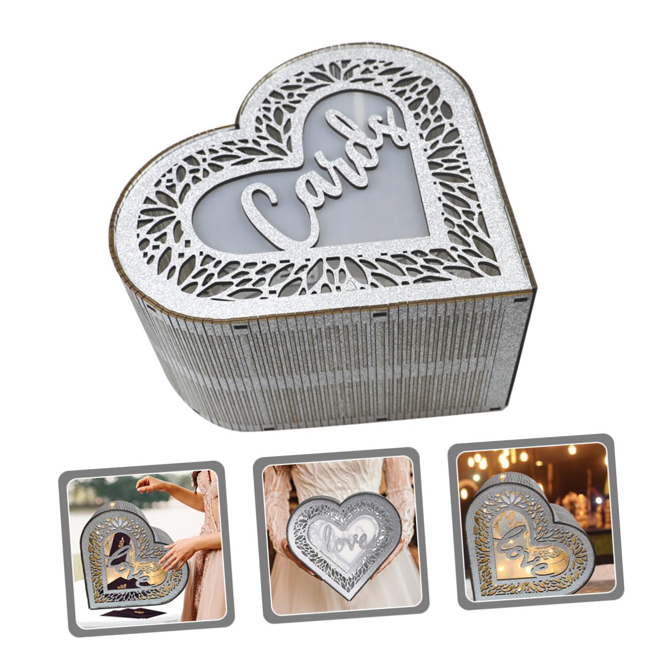 GALPADA Scatola per Biglietti in Legno a Forma di Cuore Porta Biglietti da Matrimonio e Anniversario Contenitore Portatile per Buste e Messaggi Decorazione per Ricevimenti e Feste
