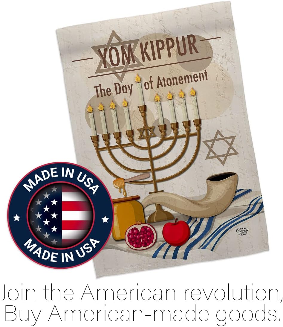 Yom Kippur Garden Flag - Set Dowel Religious the Day of Atonement in Judaism Repentance Prayer - House Decoration Banner Small Yard Gift Double-Sided Made USA 13 X 18.5