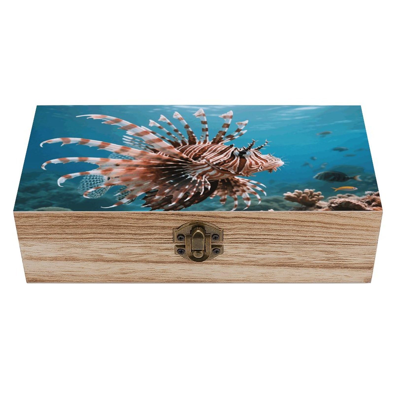FodPand Decorative Keepsake Box Wooden Storage Boxes with Hinged Lid Handmade Lionfish Wood Organizer Memory Treasure Box for Jewelry Craft Card Photo Storage Wedding Bridal Shower Gifts