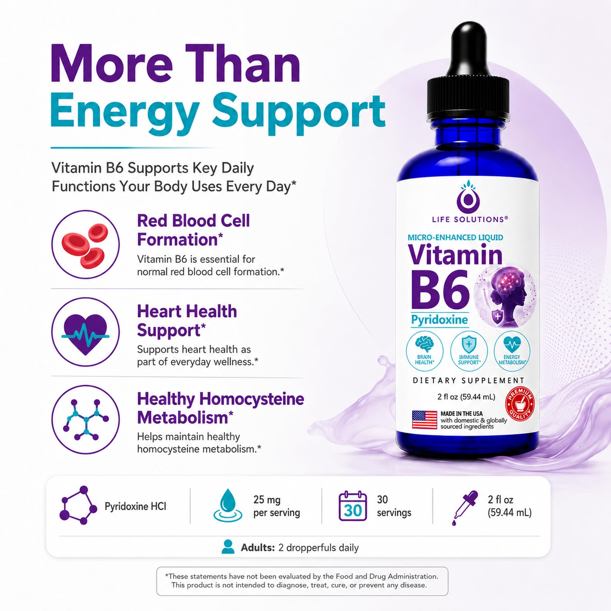 Vitamin B6 25mg Liquid Drops, Pyridoxine HCl, Easy Dropper, 30-Day Supply — Amazon image 4