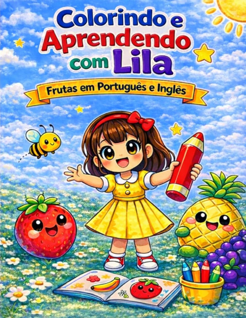 Colorindo e Aprendendo com a Lila: Frutas em Inglês e Português com atividades divertidas para crianças