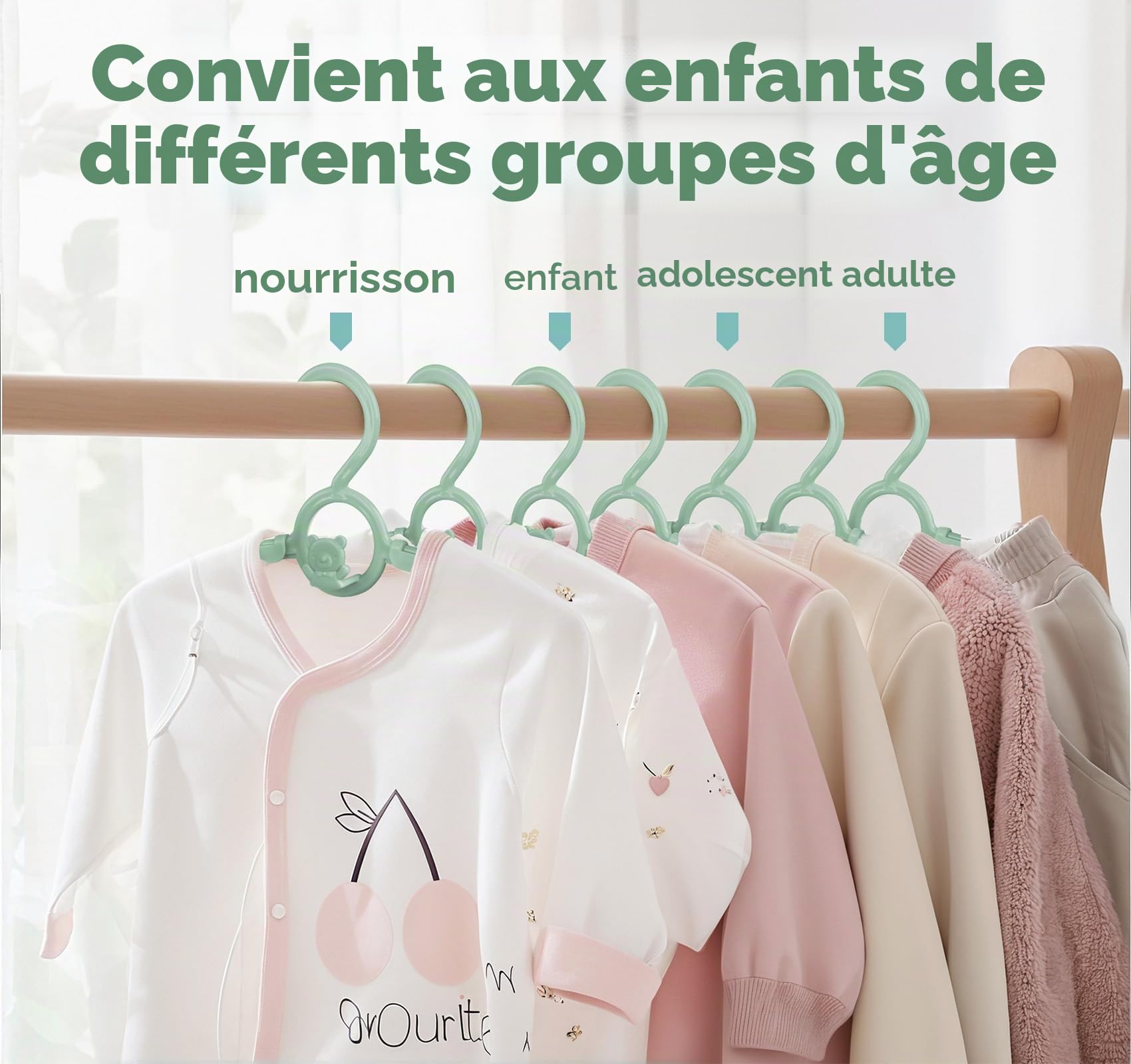 Anstore 20 Cintres en Plastique pour Enfants, 29-37cm Cintres Extensibles pour Bébé avec Crochets Empilables, Cintres Enfant pour économiser de l'espace, Antidérapants Cintres pour Vêtements (Vert)