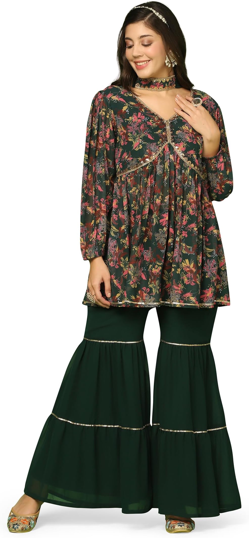Fashion DreamWomen’s Georgette Top And Bottom Suit Set With Dupatta