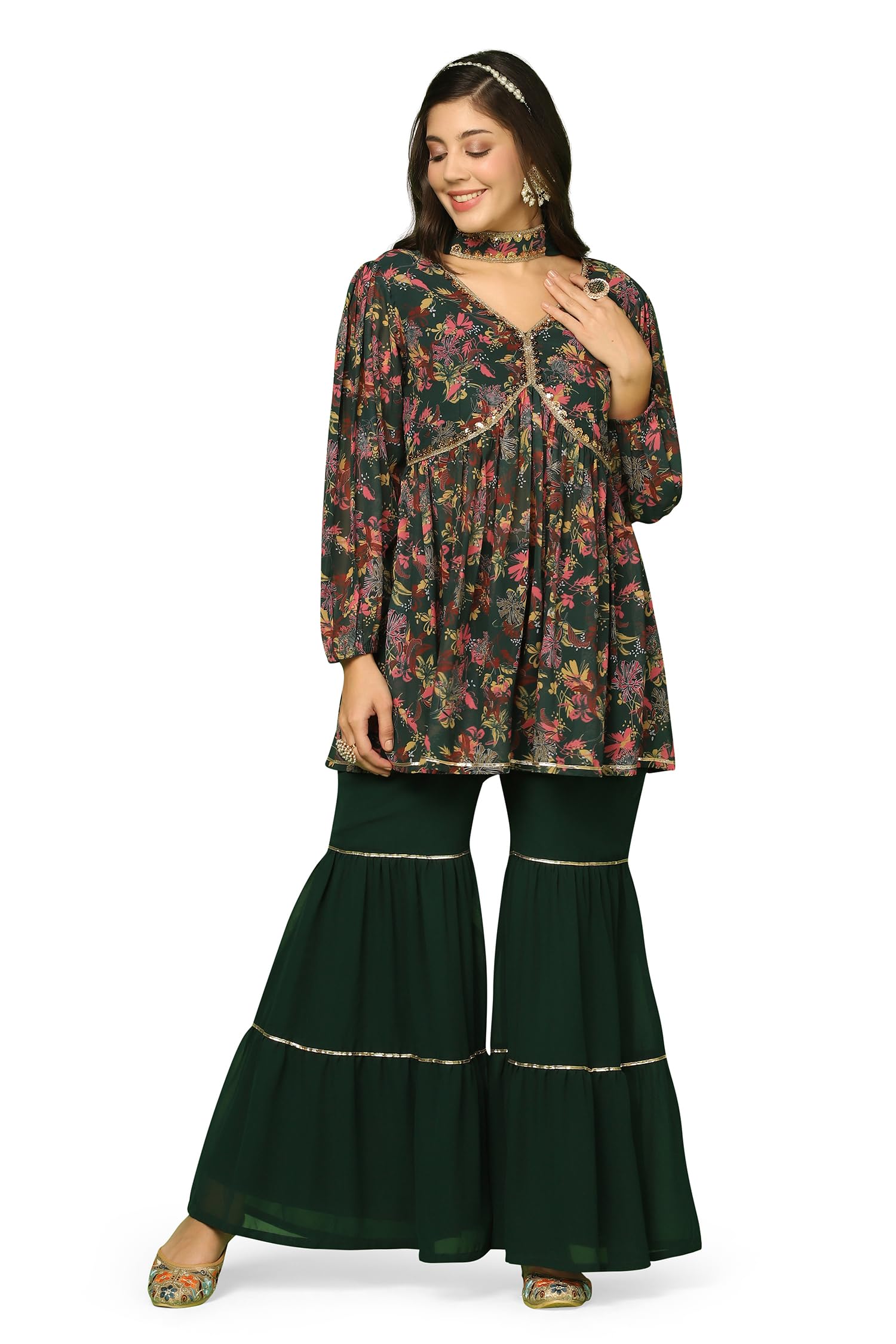 Fashion DreamWomen’s Georgette Top And Bottom Suit Set With Dupatta