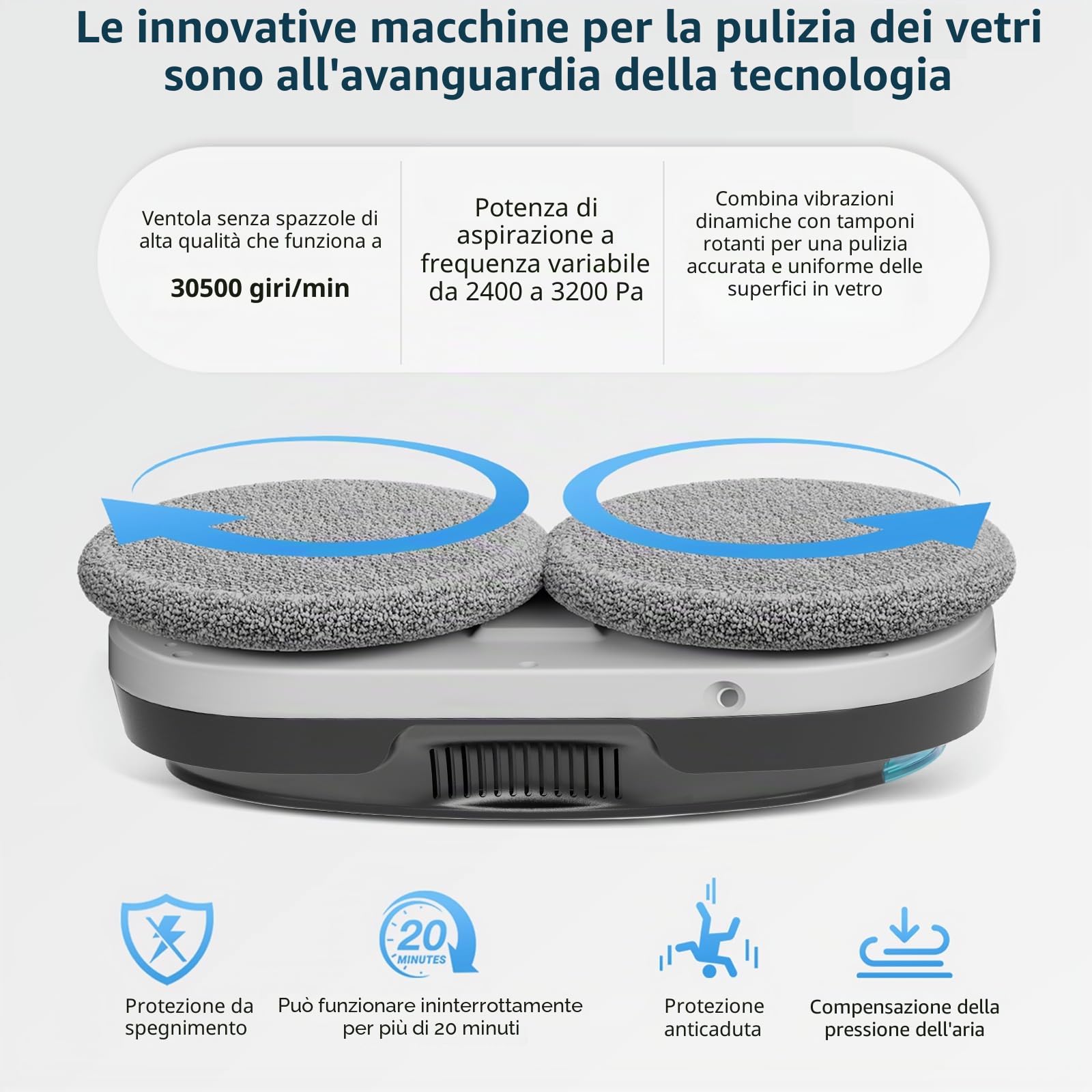 Robot Lavavetri,4800-6400pa Robot Lavavetri Automatico con Doppio Getto D'acqua,3 Modalità di Pulizia,Rilevamento Intelligente dei Bordi,Telecomandoe 10 Panni (Nero) (Nero)