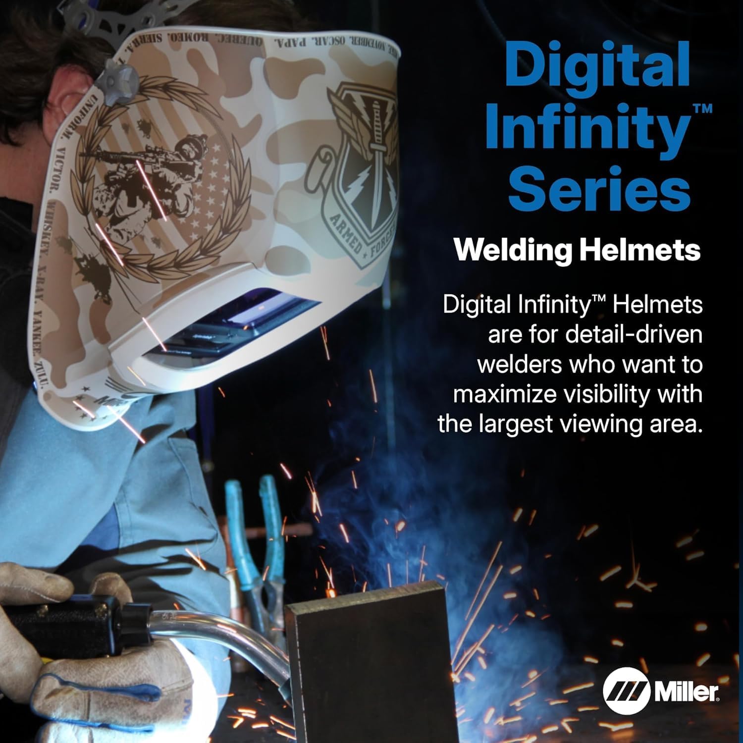 Miller Digital Infinity™, ClearLight 4X - Auto Darkening Welding Helmet for Men with Light State and 4 Arc Sensors - Lightweight Welding Hood