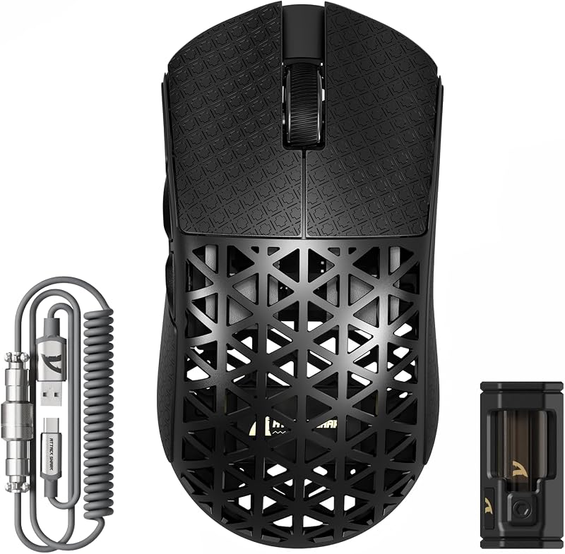 ATTACK SHARK R5 Ultra Szénszálas Gamer Egér, 39g Szuperkönnyű, 8000Hz Vezeték Nélküli, 42000 DPI, PAW3950MAX Szenzor, Bluetooth/2.4G/Vezeték