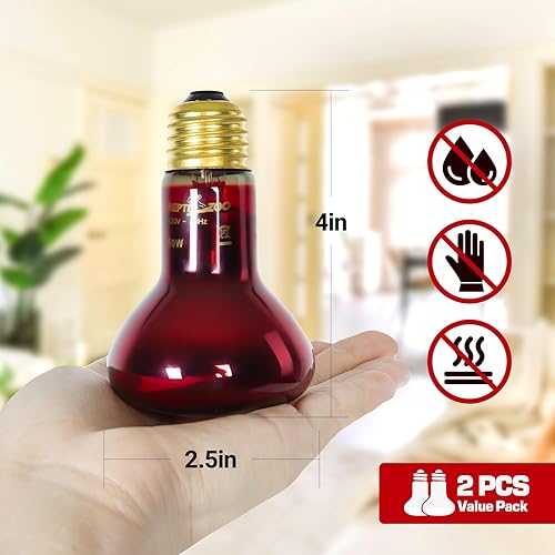 Miniatura 2 de REPTI ZOO Bombilla infrarroja de calor de reptil de 50 W, paquete de 2 focos infrarrojos para reptiles y anfibios, dragón barbudo, gecko leopardo,