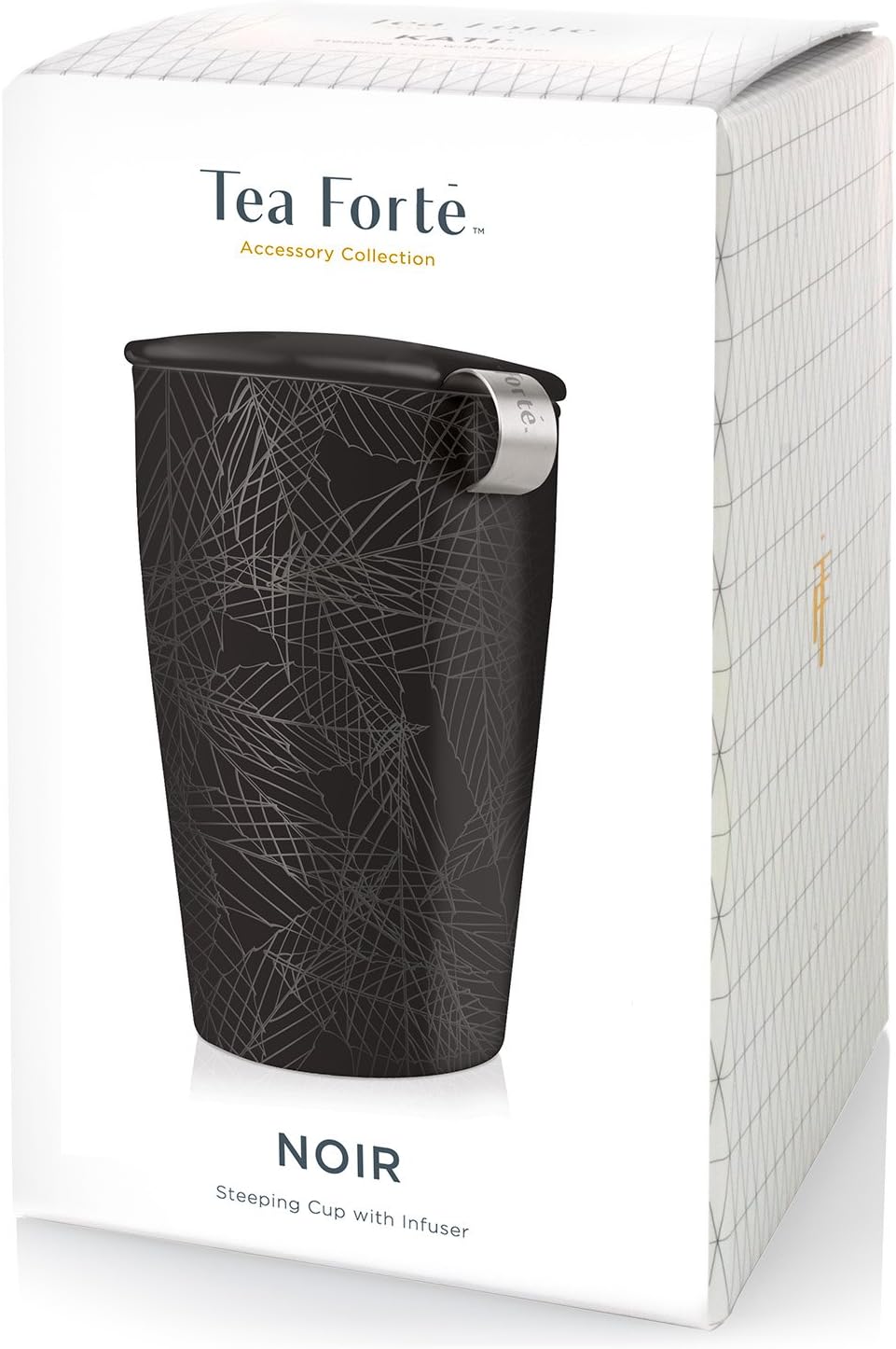 Tea Forte Double-Walled Ceramic Kati Cup, Removable Stainless Steel Infuser Basket and Lid, Steeps 12 oz Loose Leaf Tea, Dishwasher & Microwave Safe, Noir Noir 12 Ounces
