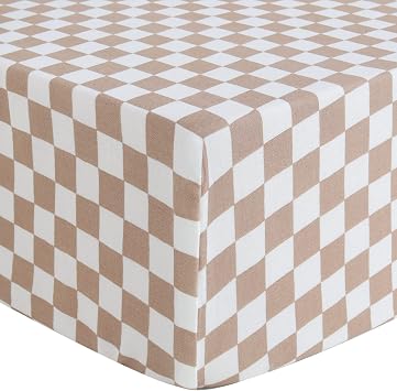 LifeTree Crib Sheets for Baby Unisex - Muslin Fitted Crib Sheets Toddler Bed Sheet, 70% Viscose from Bamboo and 30% Cotton, Fits Standard Crib, Coffee Checkered, 28in x 52in
