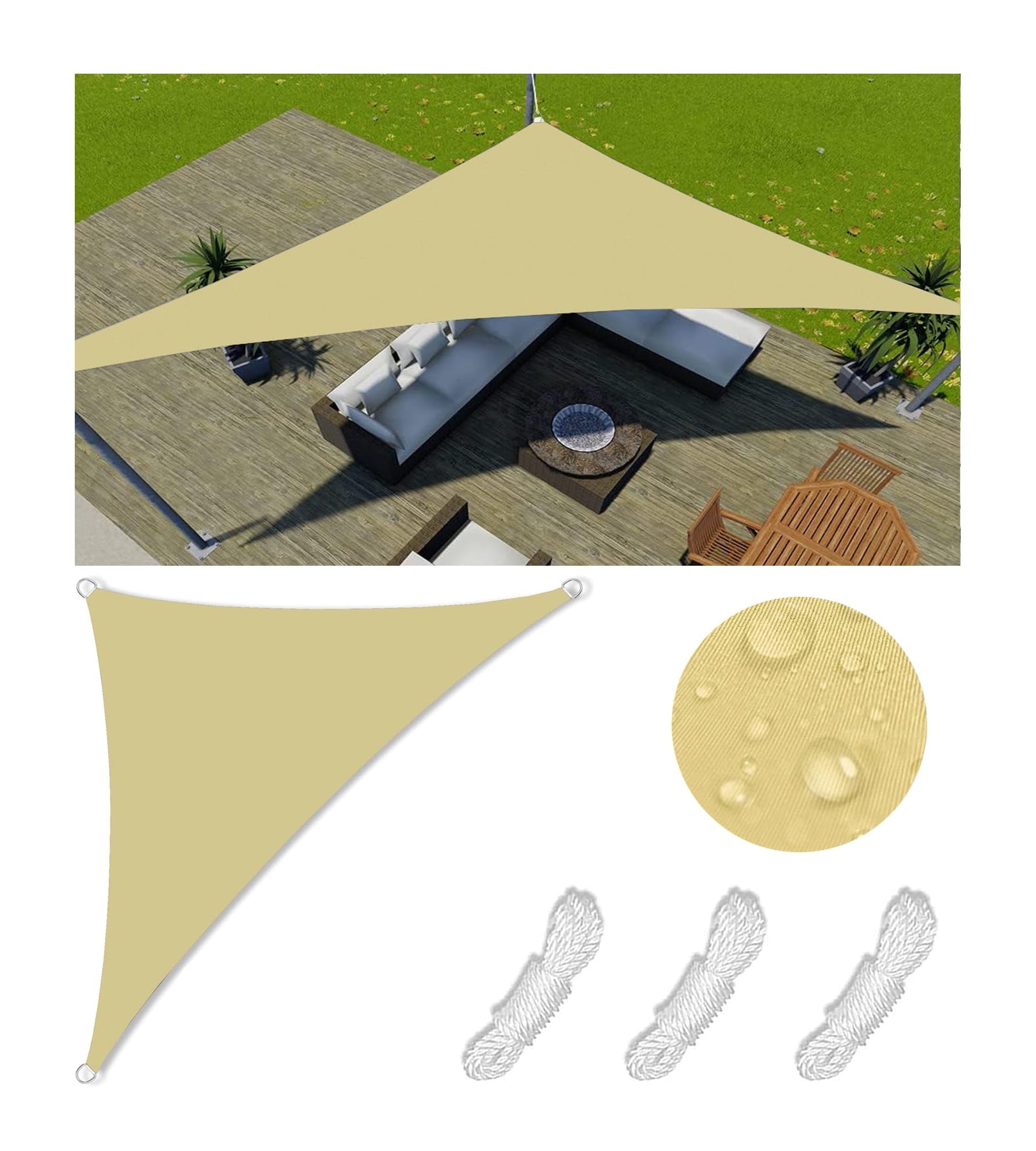 Voile d'ombrage triangulaire imperméable grand abri solaire extérieur de terrasse
