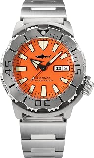 Heimdallr Watches for Men, NH36A Automatic Wristwatch 200M Diving Watch Sapphire Crystal Mens Watch with 316L Stainless Steel Bracelet Luminous Watch, V2 Orange, Orange