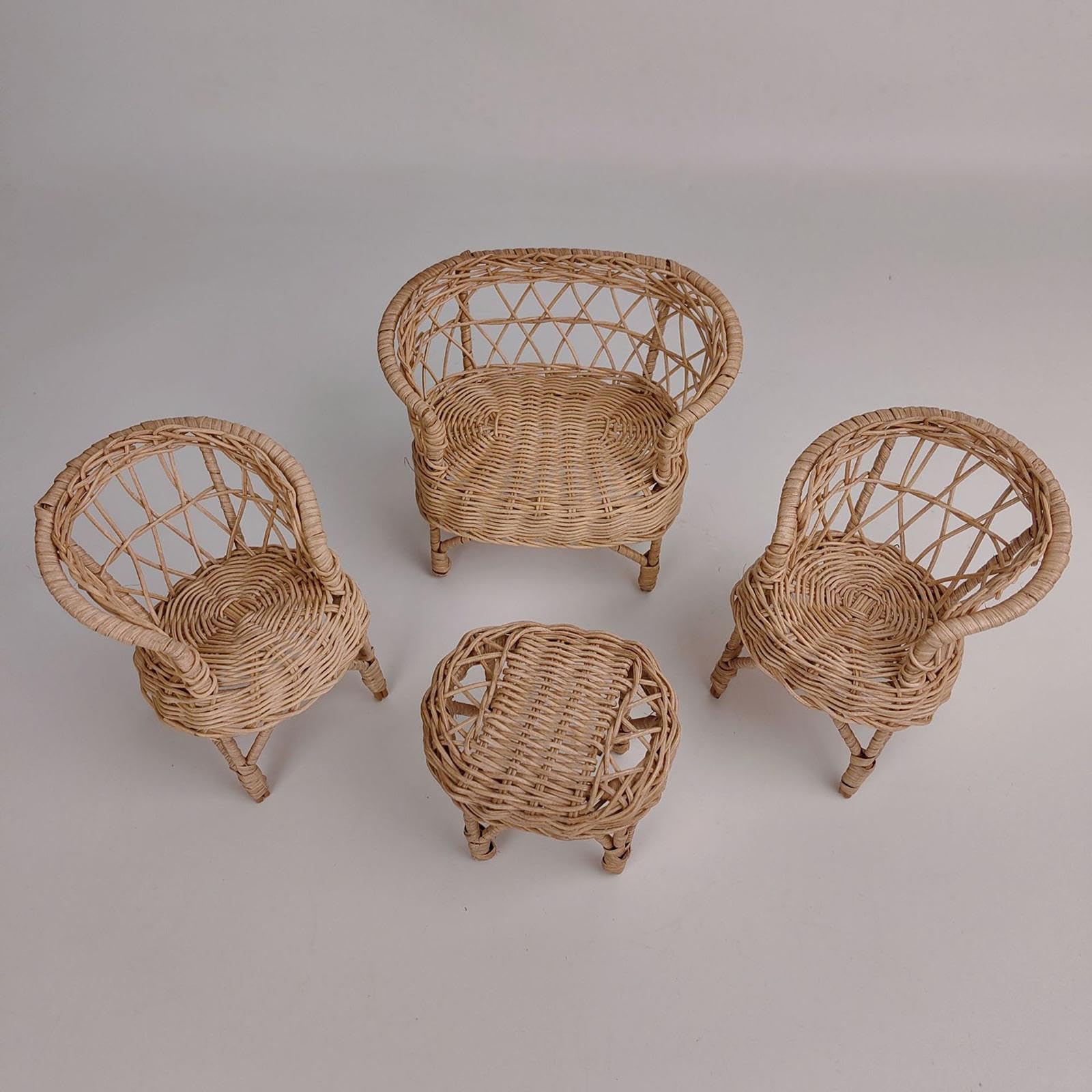 Sedia da Giardino Miniatura Rattan per Casa delle Bambole Accessori Rustici per Arredamento Stanza Ornamento Artigianale Adatta a Amanti del Fai da, 12cmx16cm
