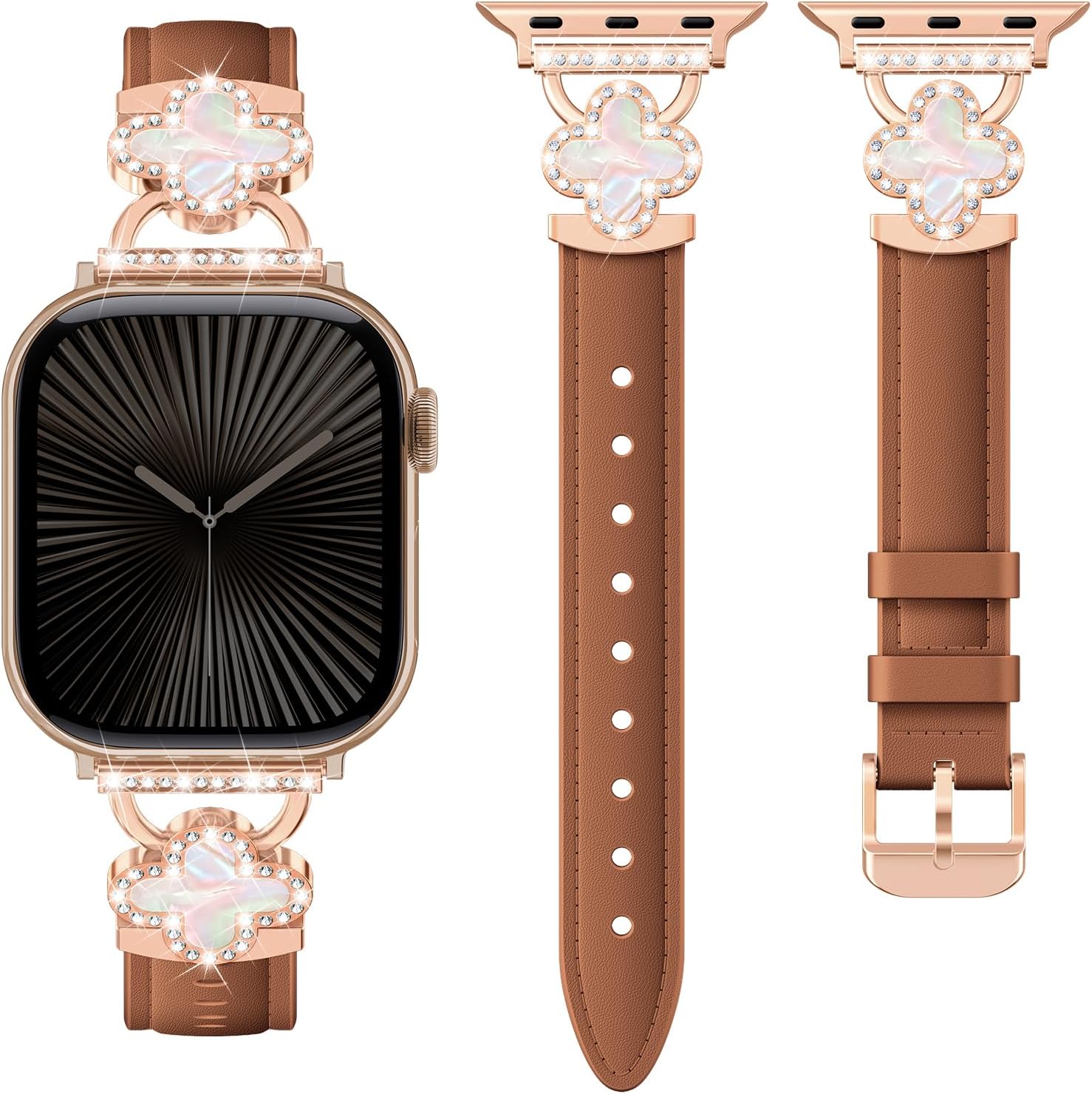 SOLOLUP Leather Band Compatible with Apple Watch Bands for Women 40mm 41mm 42mm 38mm,Dressy Slim Thin Cute Bracelet with Bling Designer Buckle Band for iWatch Series 11 10 9 8 7 6 5 4 3 SE 3/2/1