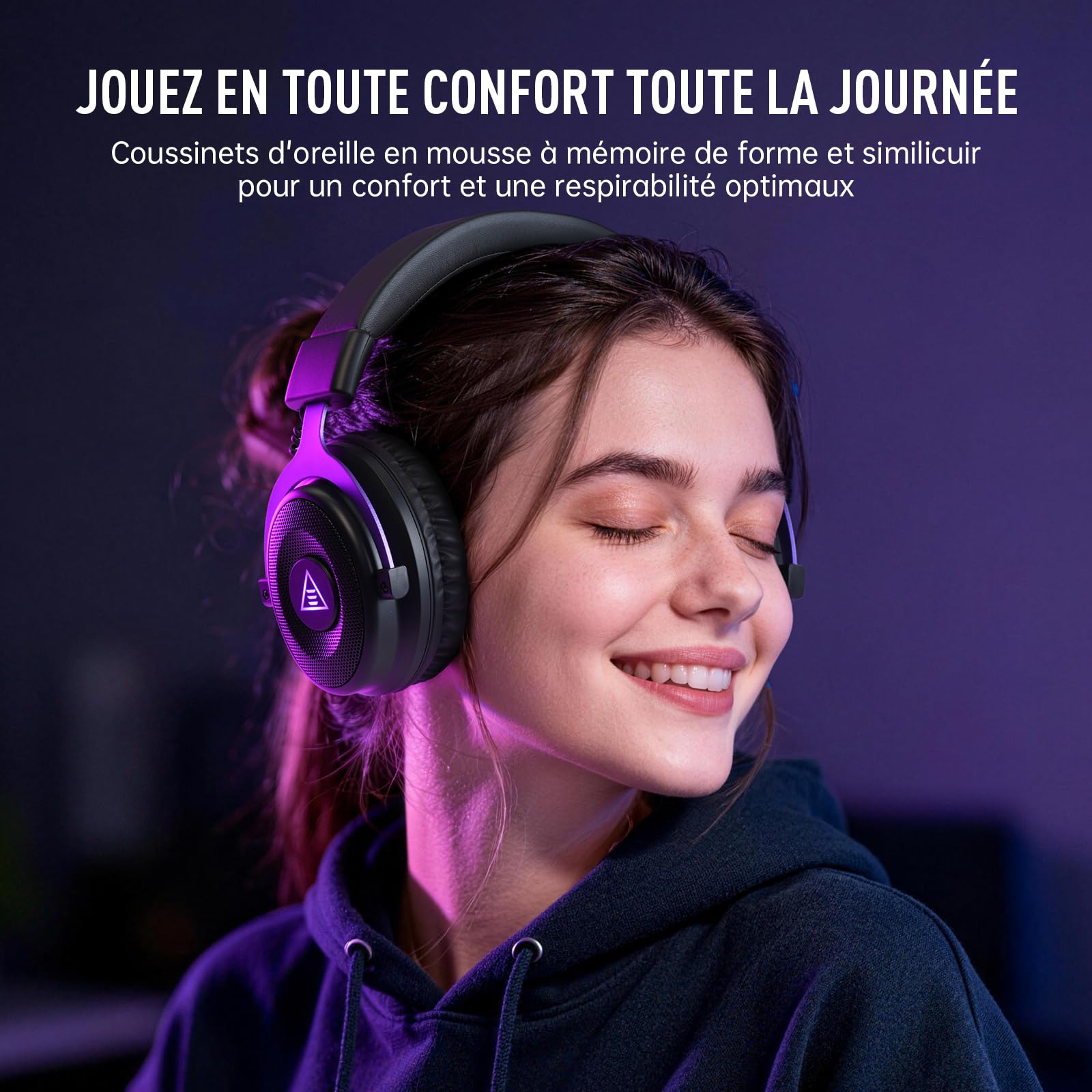 EKSA E900WT Casque Gaming sans Fil PS5/PS4/PC, Casque Gamer Bluetooth 5.3, 2.4GHz USB&Type-C Latence 30MS, Casque avec Micro Anti-Bruit Rétractable, Batterie 80H, LED pour Switch/Laptop/Mac/Mobile