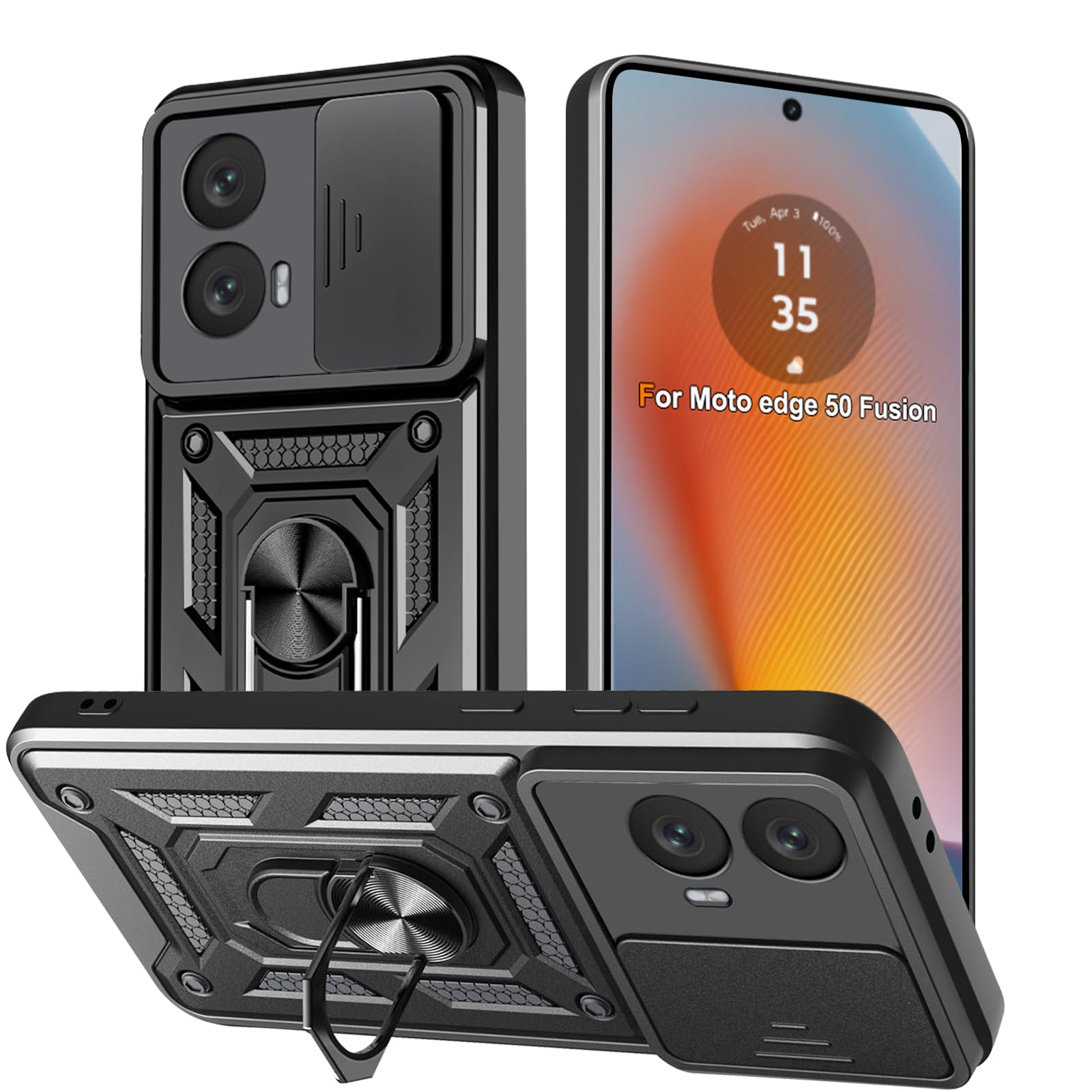 JIAFEI Cover Armor Per Motorola Edge 40 - Custodia Antiurto TPU+PC Con Protezione Scorrevole Per Fotocamera E Anello Supporto 360°, Rosso