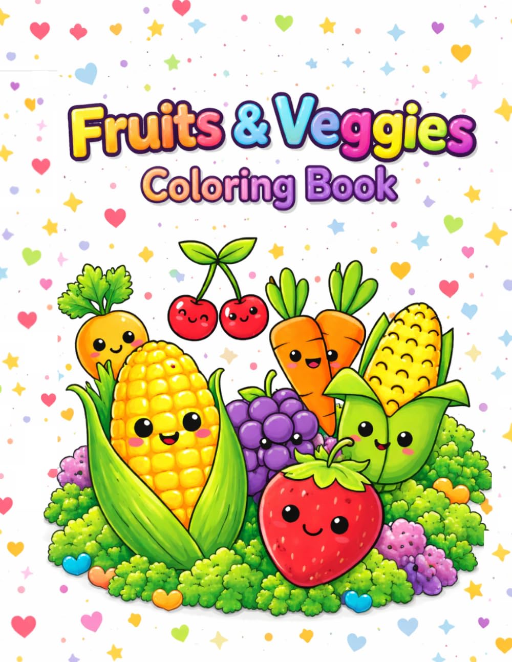 Cute Smiling Fruits & Veggies Coloring Book: Cute Smiling Fruits & Veggies Coloring Book for Kids and Adults