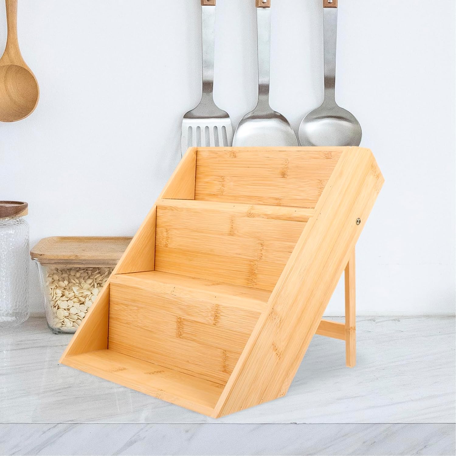 VALICLUD Spice Rack Organizer 3-tier Seasoning Storage Shelf Wooden Condiment Rack for Kitchen Cabinet Countertop Storage