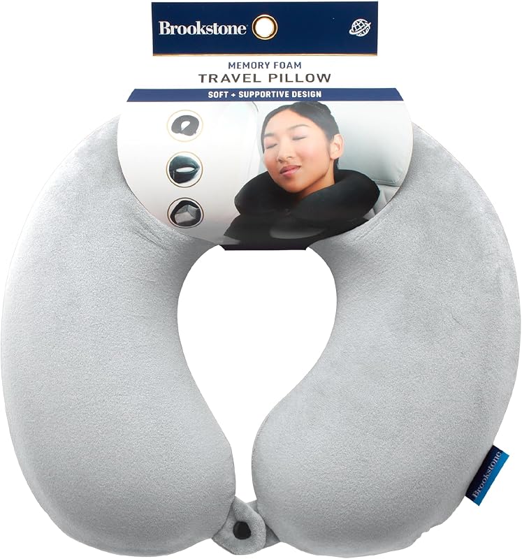 Brookstone Almohada de viaje para el cuello – Almohada de viaje ligera de espuma viscoelástica en forma de U para avión, viajes en auto y dormir, gris | Brookstone Almohada de viaje para el cuello Almohada ligera de espuma viscoelástica en forma de U