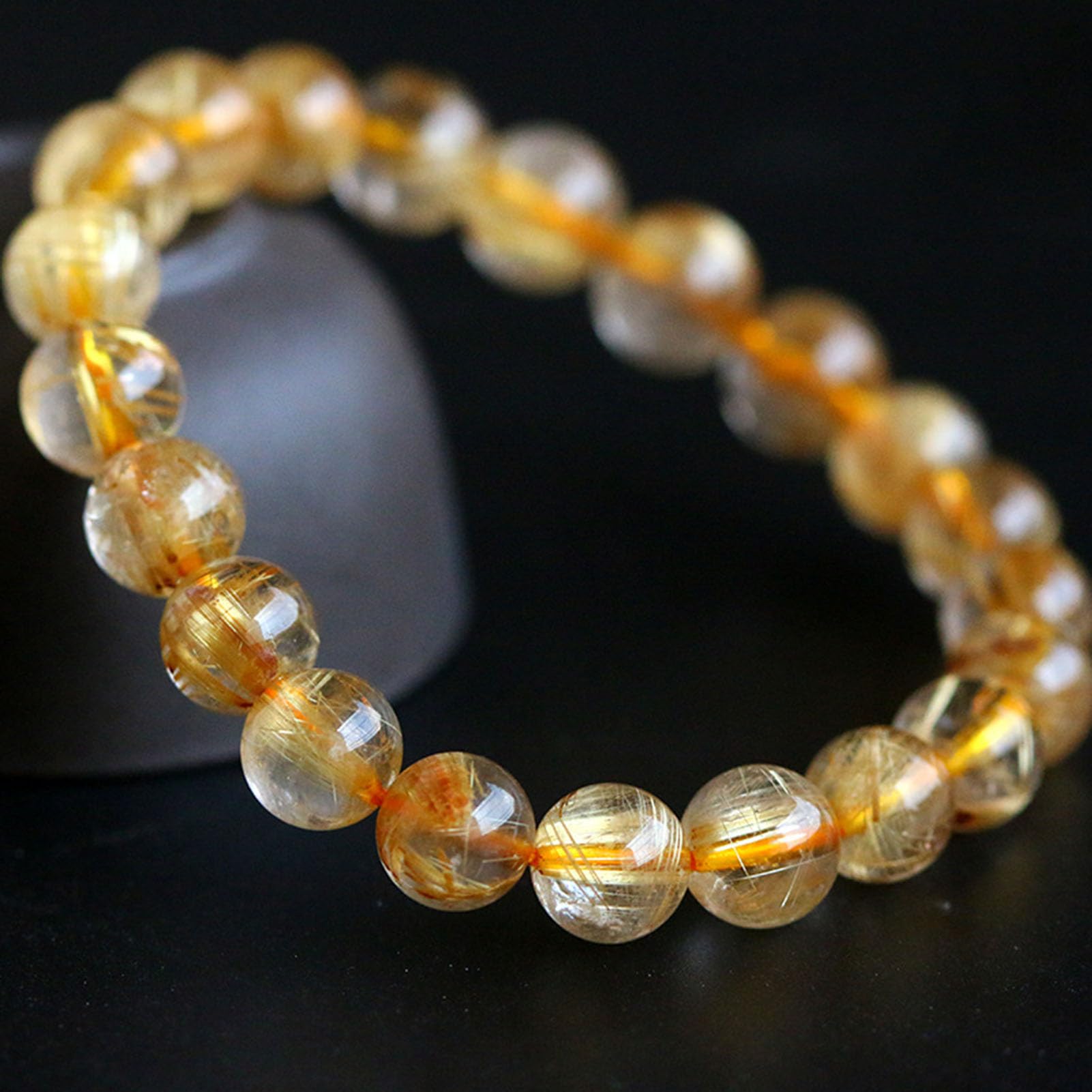 Pulsera Natural de Citrino, Cristales de Piedras Preciosas, Pulsera de Cuentas de Chakra, Cuentas de Cristal, Cuarzo rutilado de Oro, Cuentas de Piedra Lisas Redondas pulidas,3a,12MM