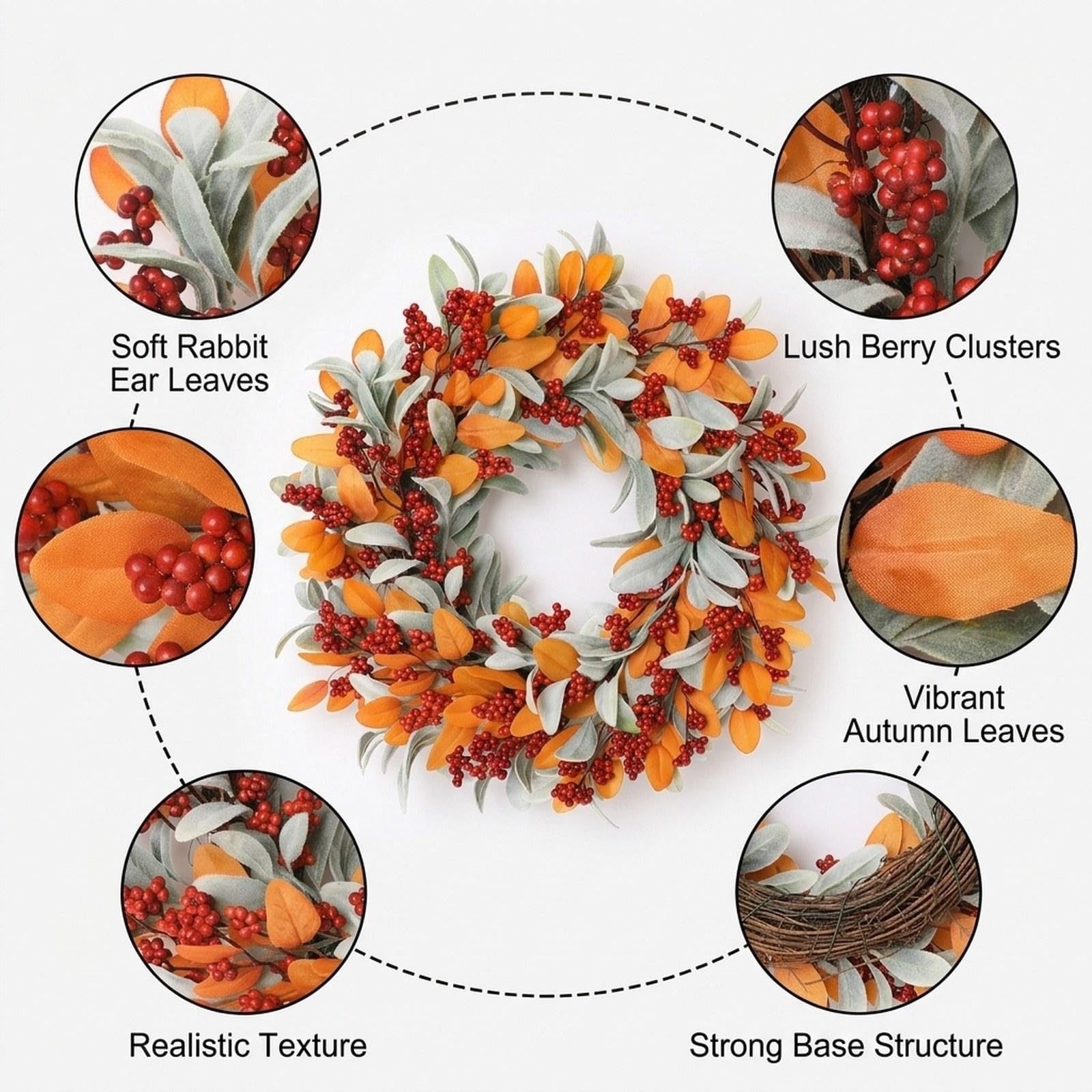 Colcolo Ghirlanda Autunnale Artificiale, Ghirlanda Natalizia Fai Da Te, Decorazione Versatile con E Foglie, Ghirlanda Autunnale per La Porta D