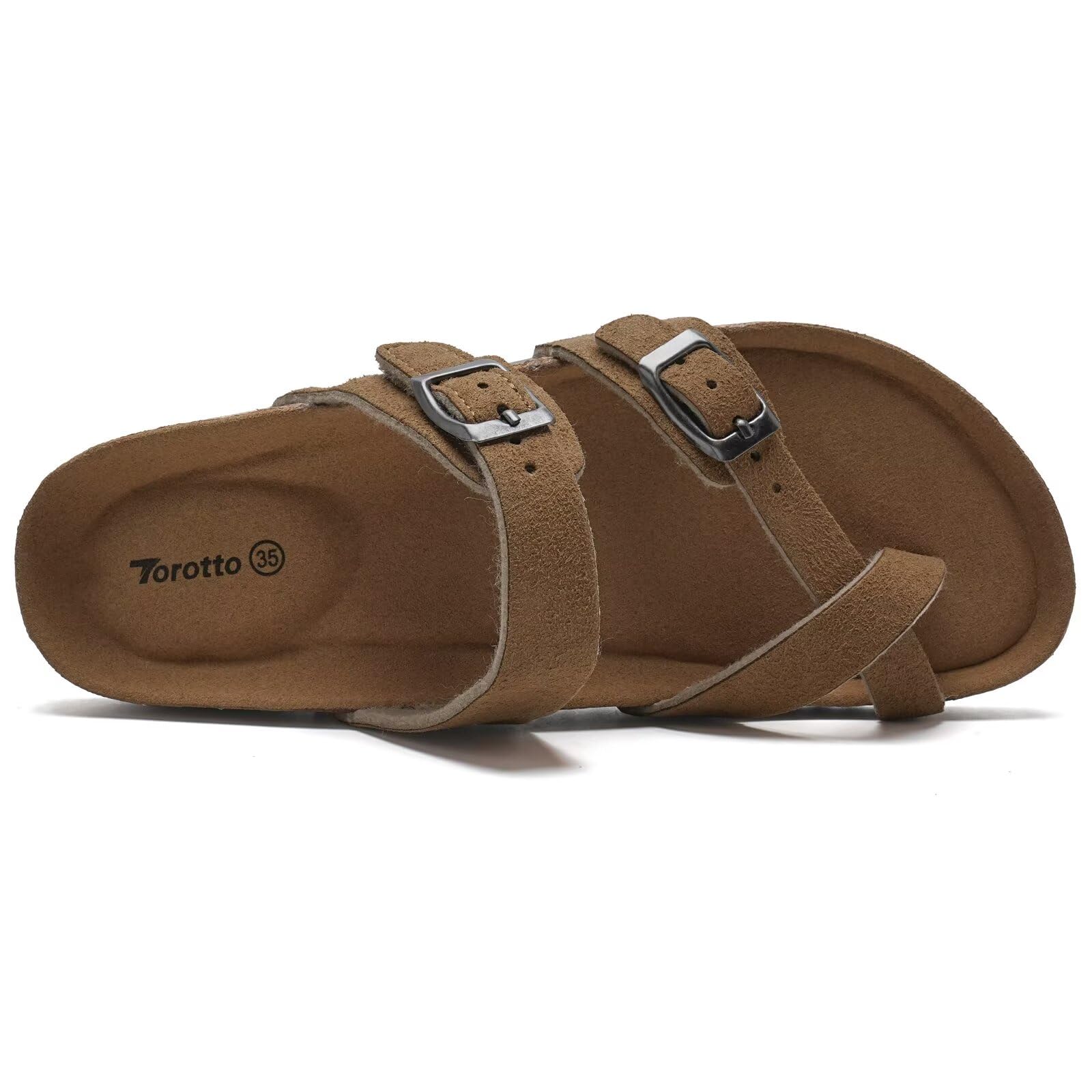 Torotto Boys Girls Sandals with Cork Footbed Adjustable Buckle Casual Flip Flops Sandals Open Toes Flat for Kids Toddler(JC610/Khaki,37)