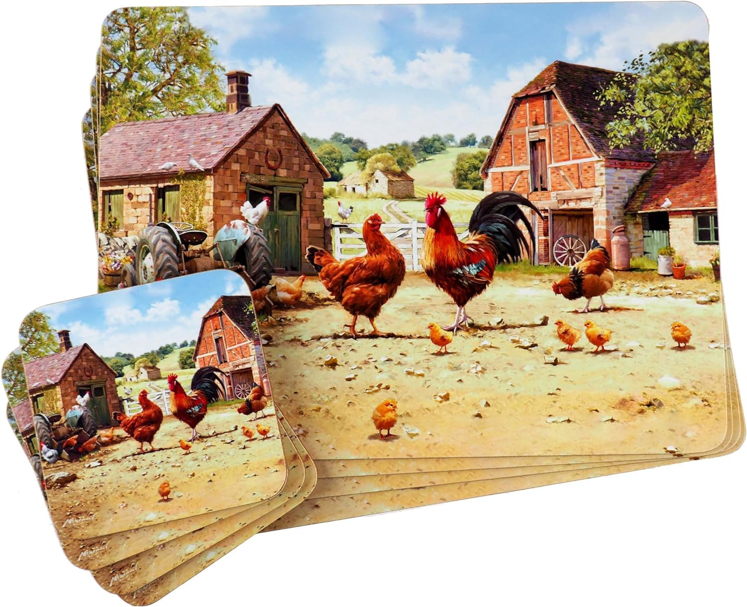 Sets of 4 Placemats with 4 Matching Coasters (Farmyard Cockerel PLACEMAT & COASTERS)
