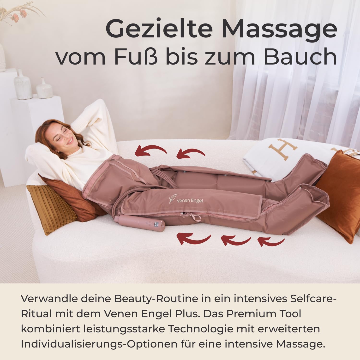 Venen Engel Plus – Premium Kompressionsmassagegerät mit Lymph-Flow Pants | 3 Beauty-Programme | Luftdruck-Beinmassage von Fuß bis Bauch für bessere Durchblutung, Hautstraffung & leichteres Gefühl