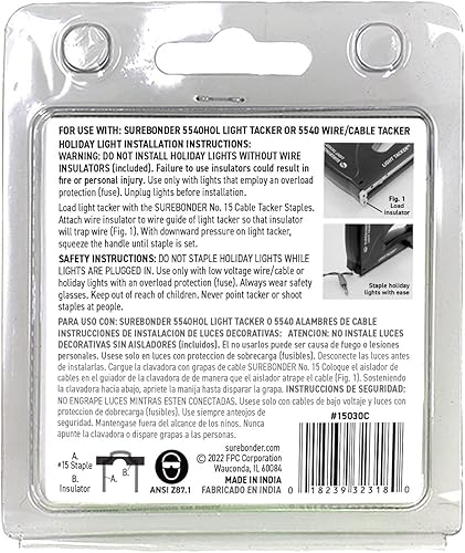 Miniatura 3 de Surebonder 15030C - Grapas y aisladores de luz para luces de Navidadvacaciones y cable de bajo voltaje, 60 grapas y 30 aisladores blancos, paquete