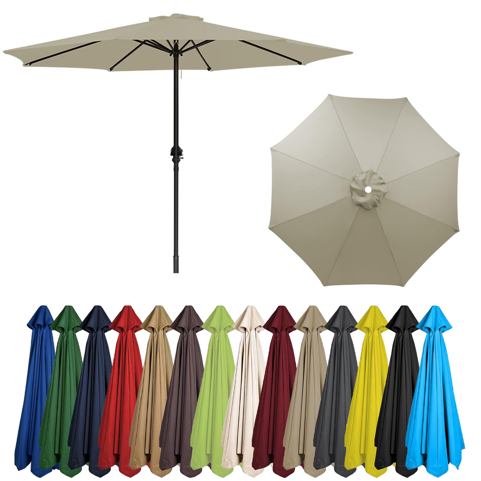 HonunGron 6 Arms/8 Arms Replacement Parasol Fabric Cover For Garden Umbrella, 2m/2.7m/3m Replacement Canopy Top, Replacement Patio Offset Roma Parasol Canopy, Anti-UV (6 ribs-3m(9.8ft),Taupe) — image 1