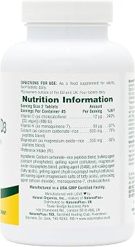 NaturesPlus Calcium Magnesium Vitamin D3 K2 Supplement - Bone, Teeth & Muscle Function Support - High Absorption, Vegan, Gluten Free - 90 Tablets
