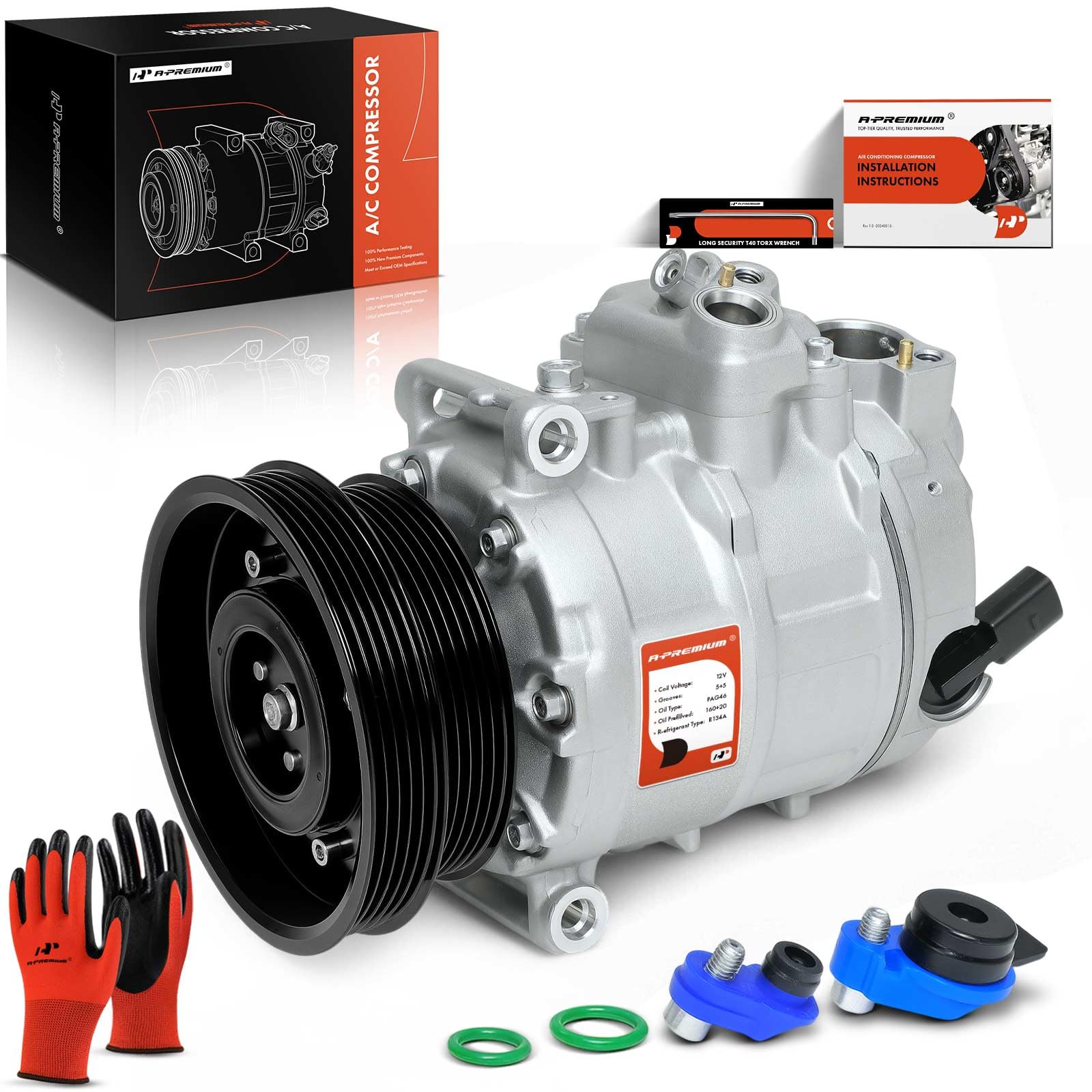 A-Premium Air Conditioner AC Compressor with Clutch Compatible with Volkswagen Jetta 2005-2014, Passat 2012-2014, Golf Beetle Cabrio R32 Rabbit & Audi TT RS Quattro