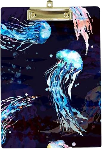 Miniatura 1 de Tablero de archivos con ribete acrílico, carpeta de moda de 12.2 x 8.6 pulgadas para reuniones de negocios y oficina, uso escolar, medusas azules