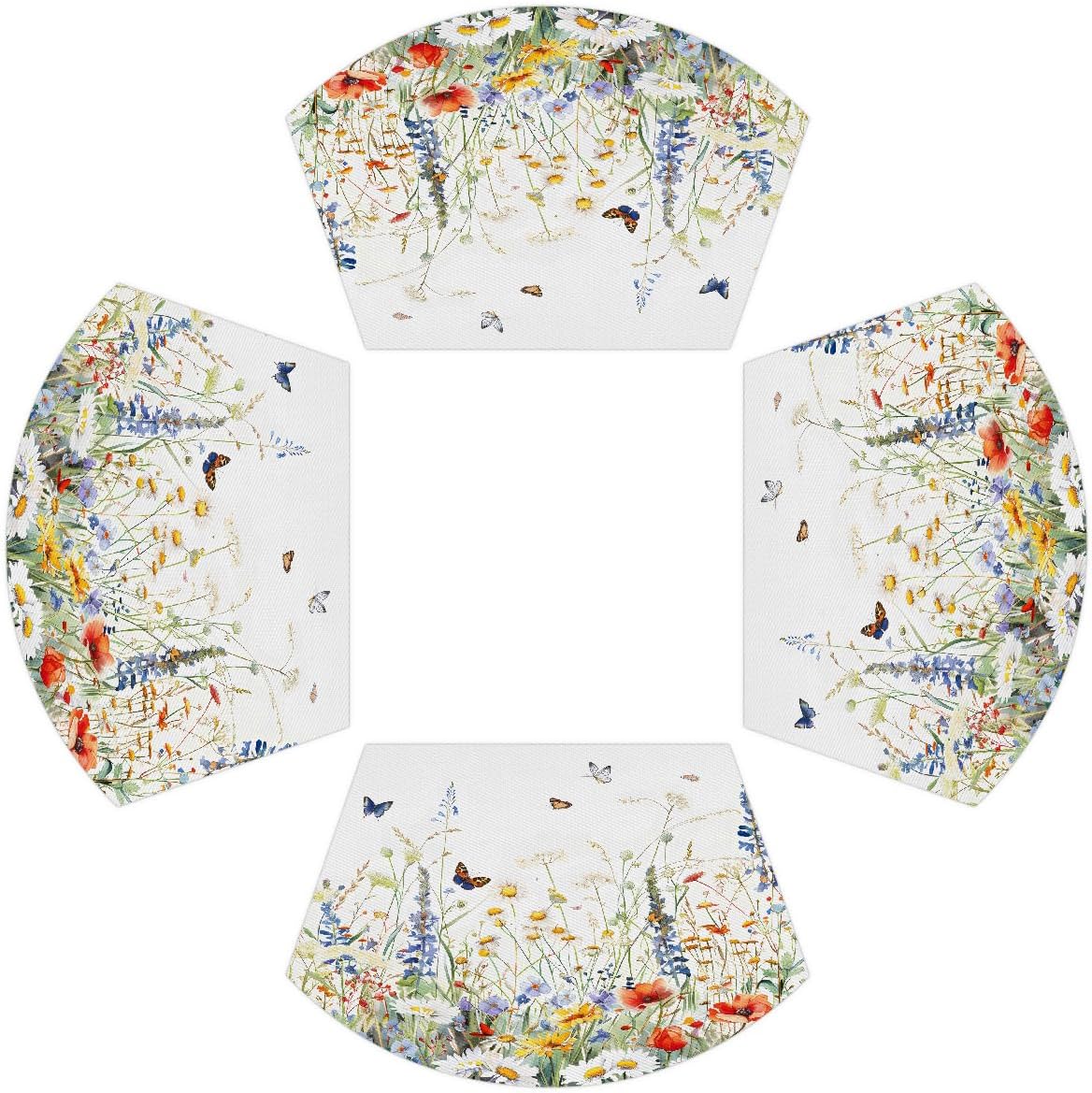 Wedge Placemats Set of 6 PVC Flower Garden Moon Wedge Table Placemats and 1 Round Plates Mat Non-Slip Heat Resistant Washable Table Mats for Kitchen Dining Table Party Patio Decor